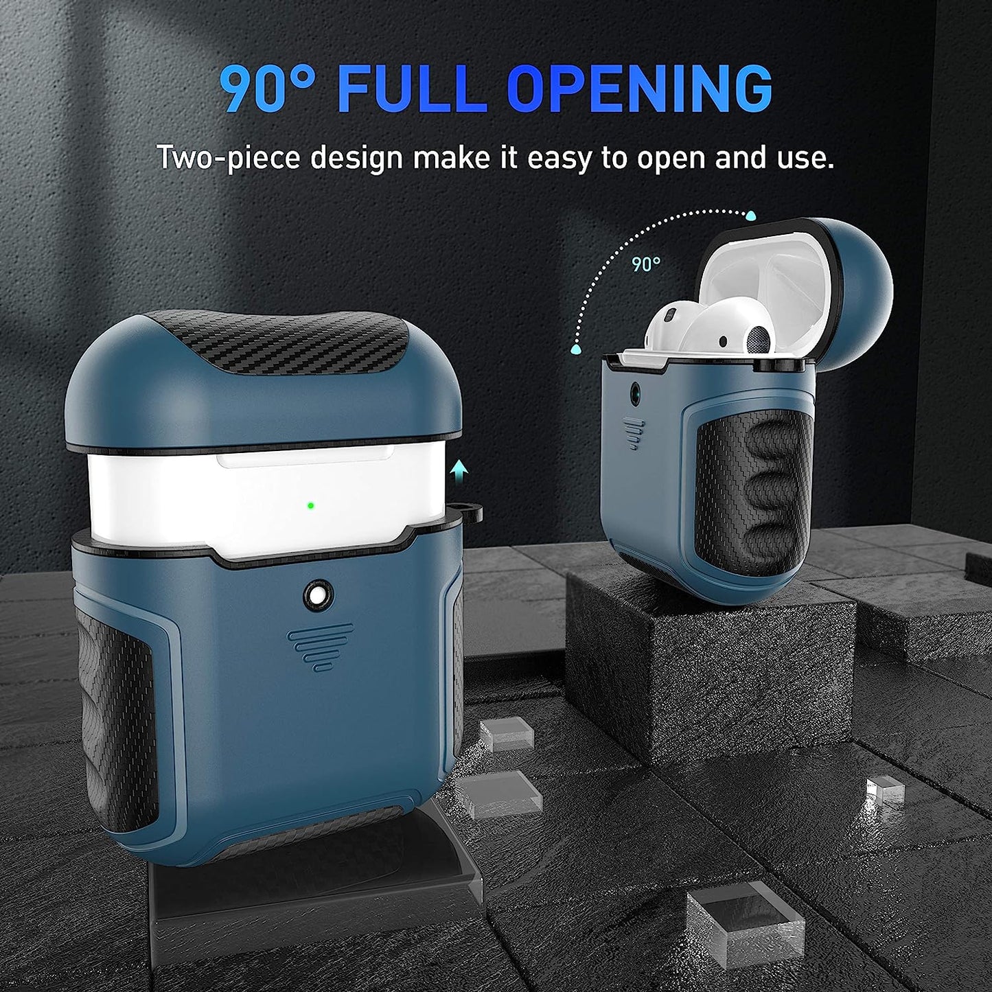 Designed for Airpods Cover Case,Oretech Designed for Airpods 1&Airpods 2 Cover Heavy Duty Hybrid 2 in 1 Protective Hard PC Soft TPU Carbon Fiber Case with Carabiner for Airpods 1&2 Cover- Aqua Blue  ORETECH   