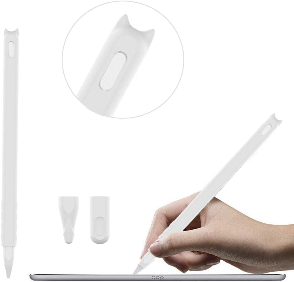 Silicone Case Apple Pencil 2Nd Generation Holder Sleeve Skin Pocket Cover Accessories Kit for Ipad Pro 11 12.9 Inch Cute Cat Soft Grip Pouch Cap Holder with 2 Protective Nib Covers (Teal Blue)  pm INC white  