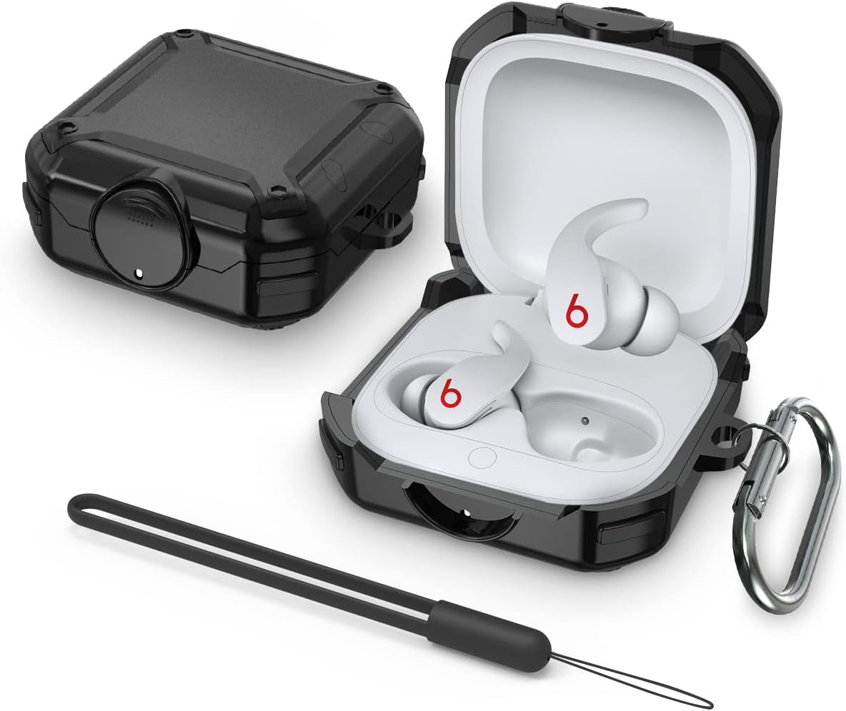 [With Lock] Case Cover for Beats Fit Pro Case 2021, Shock-Absorbing Protective PC+TPU Security Lock Cases Compatible with Beats Fit Pro with Keychain/Lanyard/Cleaning Brush (Black)  TOLUOHU   