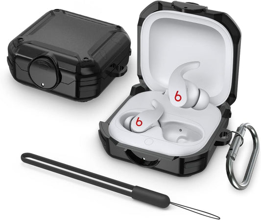 [With Lock] Case Cover for Beats Fit Pro Case 2021, Shock-Absorbing Protective PC+TPU Security Lock Cases Compatible with Beats Fit Pro with Keychain/Lanyard/Cleaning Brush (Black)  TOLUOHU   