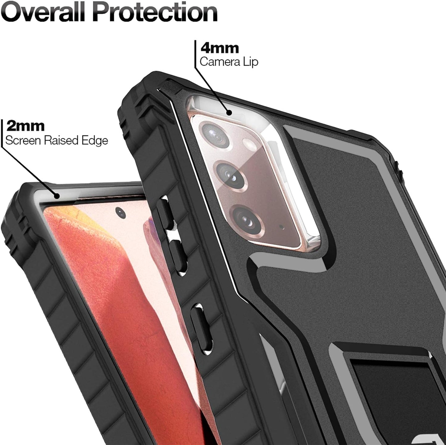 FITO Samsung Galaxy Note 20 Case, Dual Layer Shockproof Heavy Duty Case for Samsung Note 20 5G Phone without Screen Protector, Built-In Kickstand (Black, 6.7 Inch)  FITO   