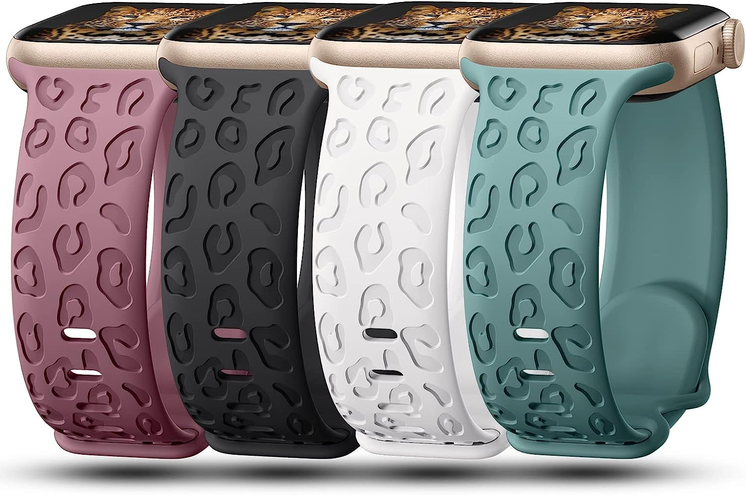 Creategreat Engraved Bands Compatible with Apple Watch Band 45Mm 44Mm 42Mm 41Mm 40Mm 38Mm, Leopard Flower Boho Pattern Soft Silicone Strap Compatible with Iwatch Series 8 7 6 5 4 3 2 1 SE, Women Men  CreateGreat Smoke Violet,Black,White,Cactus 41MM/40MM/38MM 