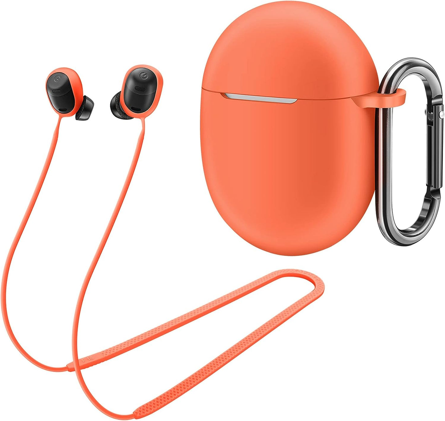 AHBTEYM Memory Foam Ear Tips for Google Pixel Buds Pro Silicone Case Cover with Keychain,Anti-Lost Strap,Anti-Slip Foam Tips for Pixel Buds Pro 2022 3 Pairs S/M/L (Black Case+Black Strap+Black Eartip)  AHBTEYM Coral Orange Case+Orange Strap  