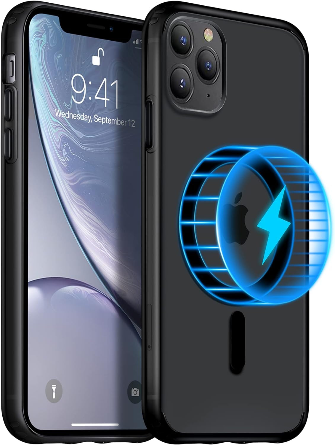 Yriklso for Iphone 11 Pro Magnetic Case, Built in Magnets Compatible with Magsafe, Clear Hard PC Back Cover + Soft TPU Frame Slim Bumper Case for Iphone 11 Pro（5.8"）,Clear  Yriklso Black  