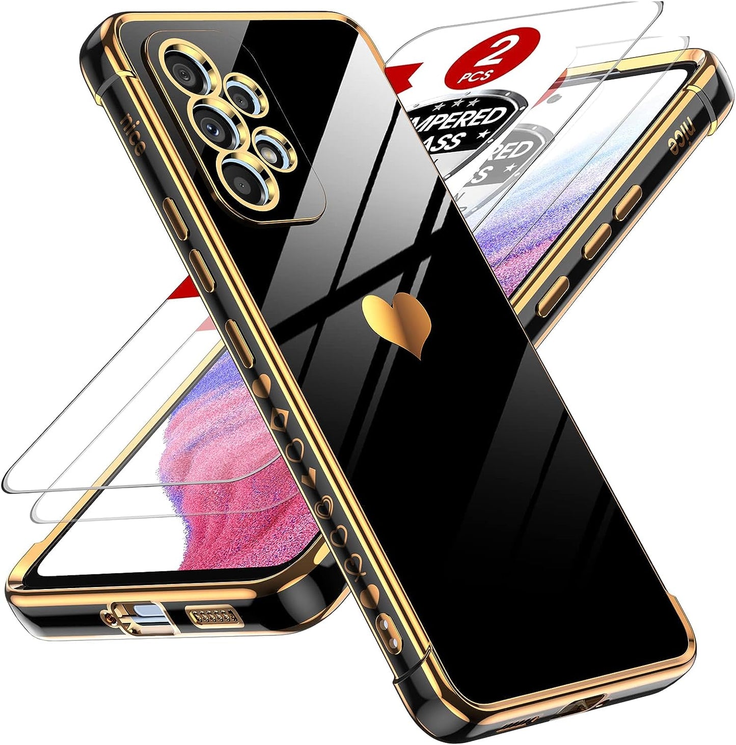 Leyi for Samsung A53 5G Case Galaxy A53 5G Case with Screen Protector [2 Pcs]+ Full Camera Protection, Love Heart Plating Girly Women Cute Luxury Soft TPU Case for Samsung A53 5G, Black  LeYi   