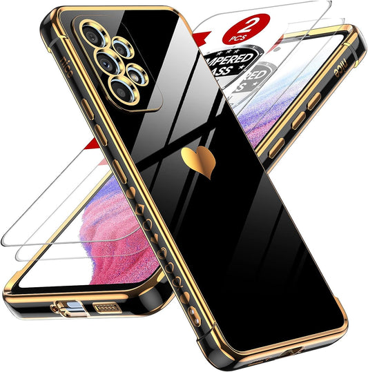 Leyi for Samsung A53 5G Case Galaxy A53 5G Case with Screen Protector [2 Pcs]+ Full Camera Protection, Love Heart Plating Girly Women Cute Luxury Soft TPU Case for Samsung A53 5G, Black  LeYi   