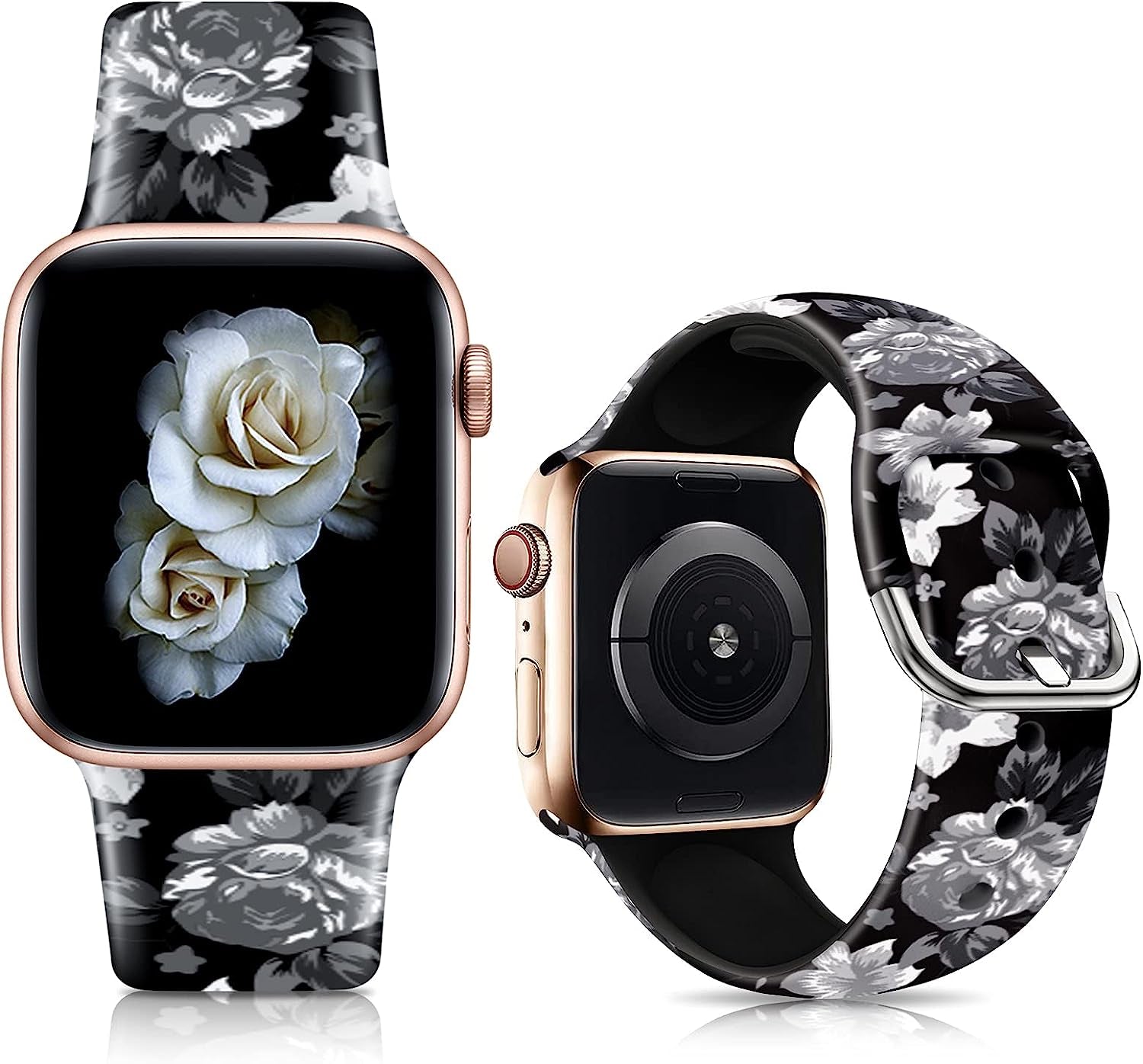 IKANFI Bands Compatible with Apple Watch Band 38Mm 40Mm 41Mm 42Mm 44Mm 45Mm for Women Men Silicone Floral Pattern Printed Band Strap for Iwatch Band SE Series 7 6 5 4 3 2 1 Wristband  IKANFI   