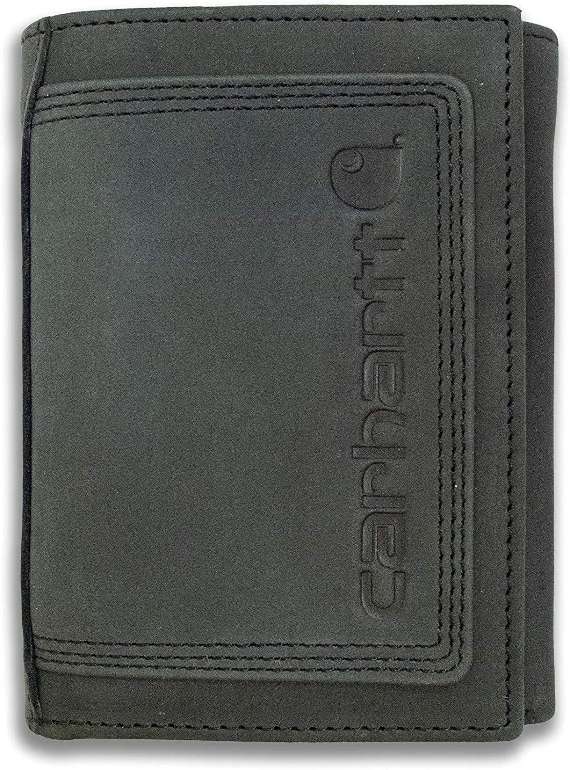 Carhartt Men'S Trifold, Durable Wallets, Available in Leather and Canvas Styles  Signature Products Group (SPG) Leather Triple-stitched (Black)  