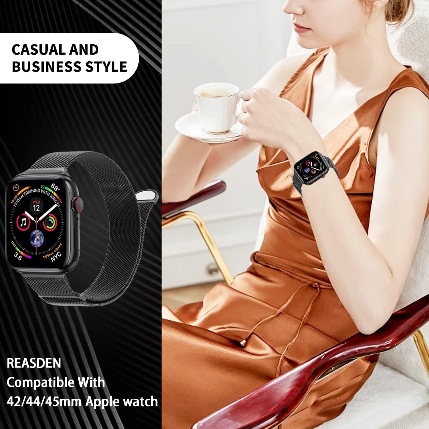 REASDEN Compatible with Apple Watch Band Iwatch Ultra Series 8/7/6/5/4/3/2/1/SE, 38/40/41/42/44/45/49Mm, Solid Stainless Steel Band Metal Business Band Man Women  REASDEN   