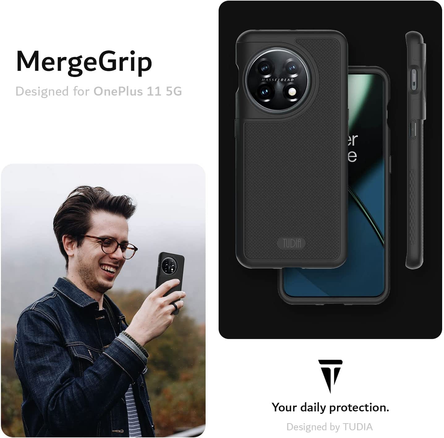 TUDIA Dualshield Grip Designed for Oneplus 11 Case 5G (2023), [Mergegrip] Dual Layer Shockproof Slim Military Grade Non-Slip Tough Heavy Duty Protective Phone Case Cover (Matte Black)  TUDIA   