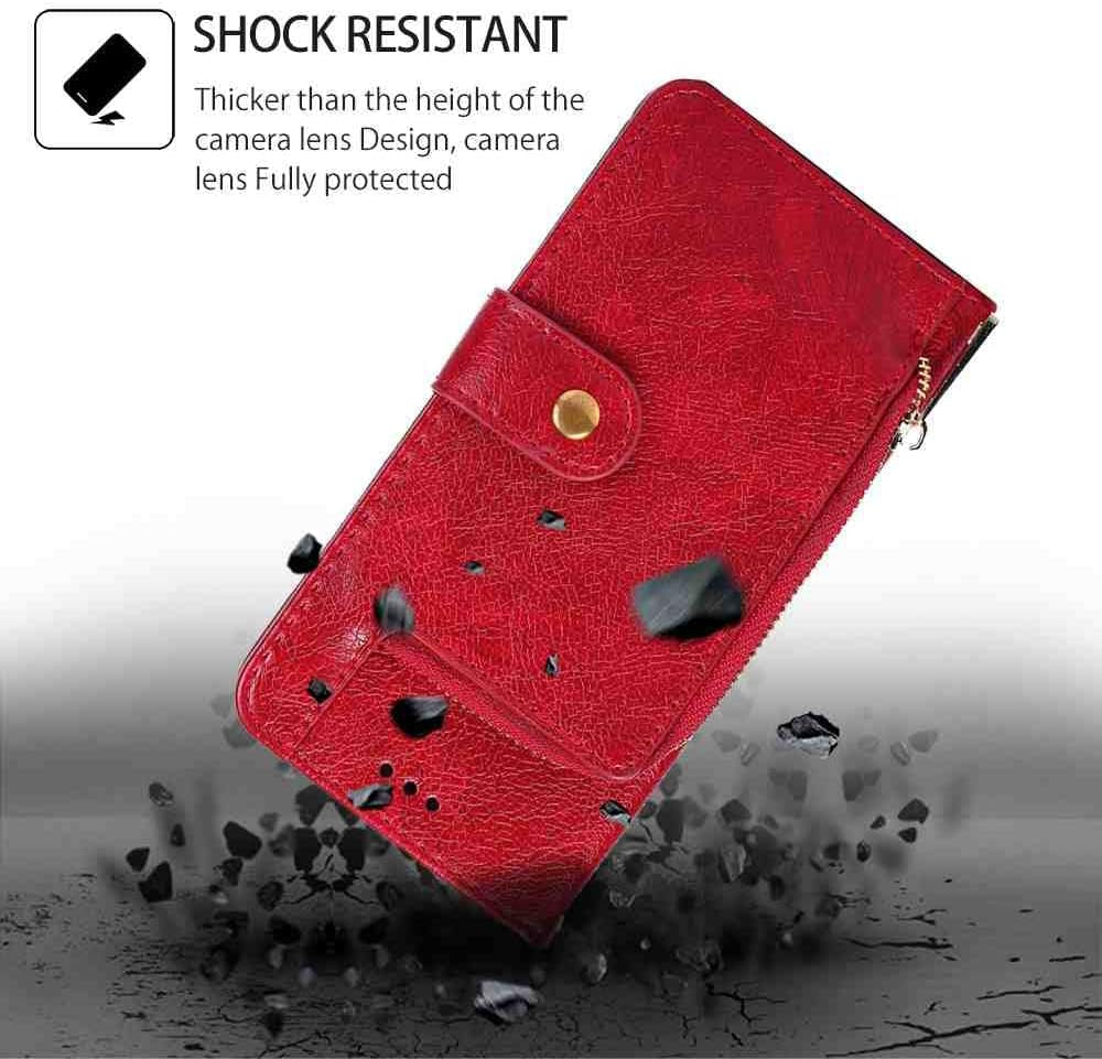 Mojiery Phone Cover Zipper Wallet Folio Case for LG G6, Premium PU Leather Slim Fit Cover for LG G6, 1 Photo Frame Slot, 3 Card Slots, Dirt-Proof, Red  MojieRy   