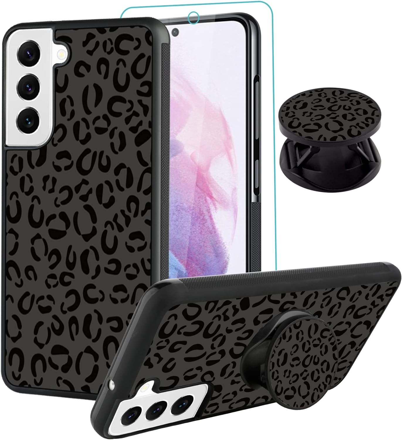 SAKUULO Samsung Galaxy Note 20 Case, [Screen Protector + Kickstand] Black Leopard Cheetah Design, Anti-Slip Shockproof Lightweight Flexible TPU Bumper Protective Case for Galaxy Note 20 6.7 Inch  SAKUULO Samsung Galaxy S21 Plus 6.7  