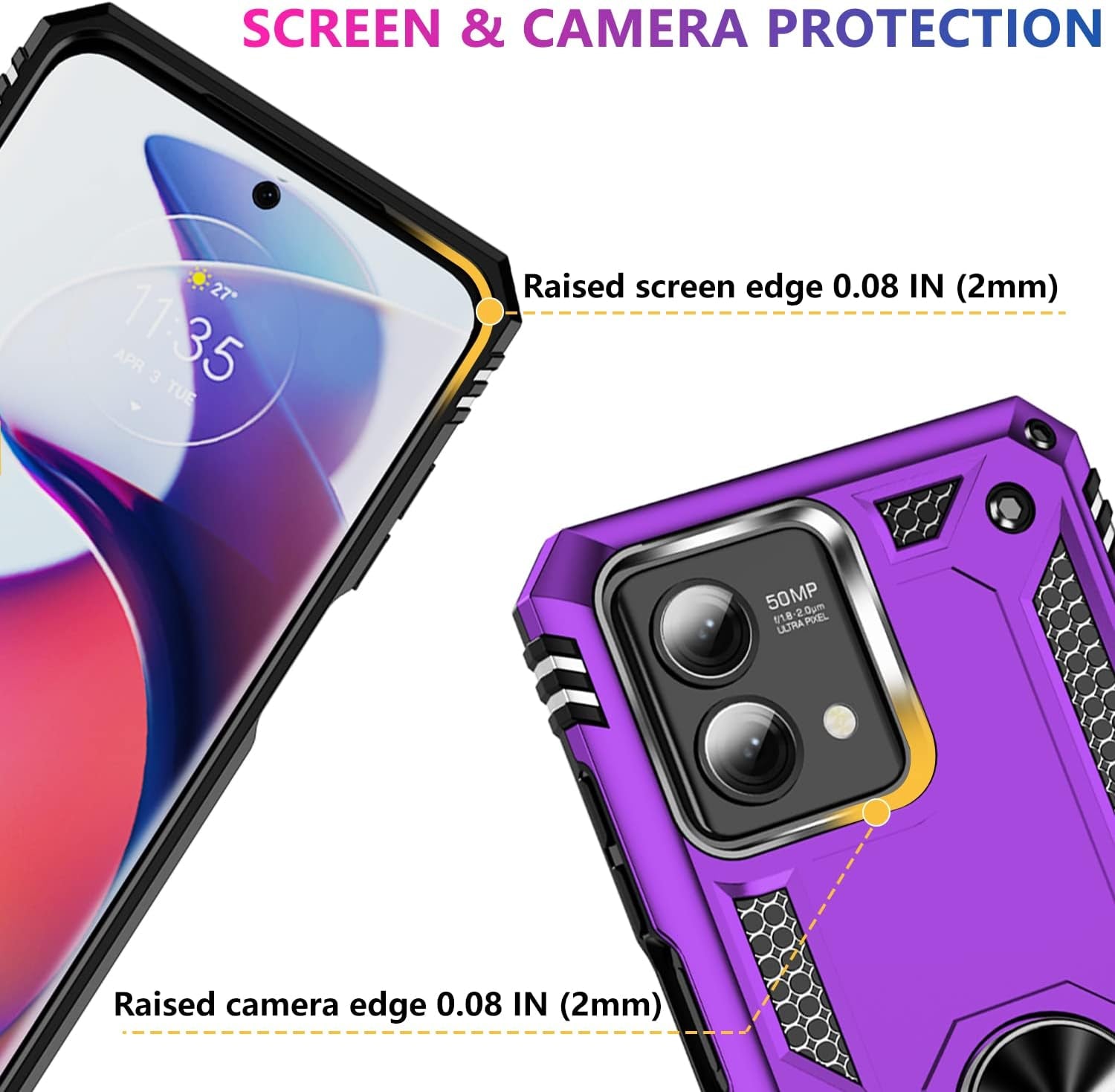 𝟮𝟬𝟮𝟯 𝗡𝗘𝗪 for Moto G Stylus 5G 2023 Case with [2 Packs] Tempered Glass Screen Protector,[Military-Grade] Rugged Full Body Shockproof Case with Kickstand for Motorola Moto G Stylus 5G 2023,Purple  Pevezeda   
