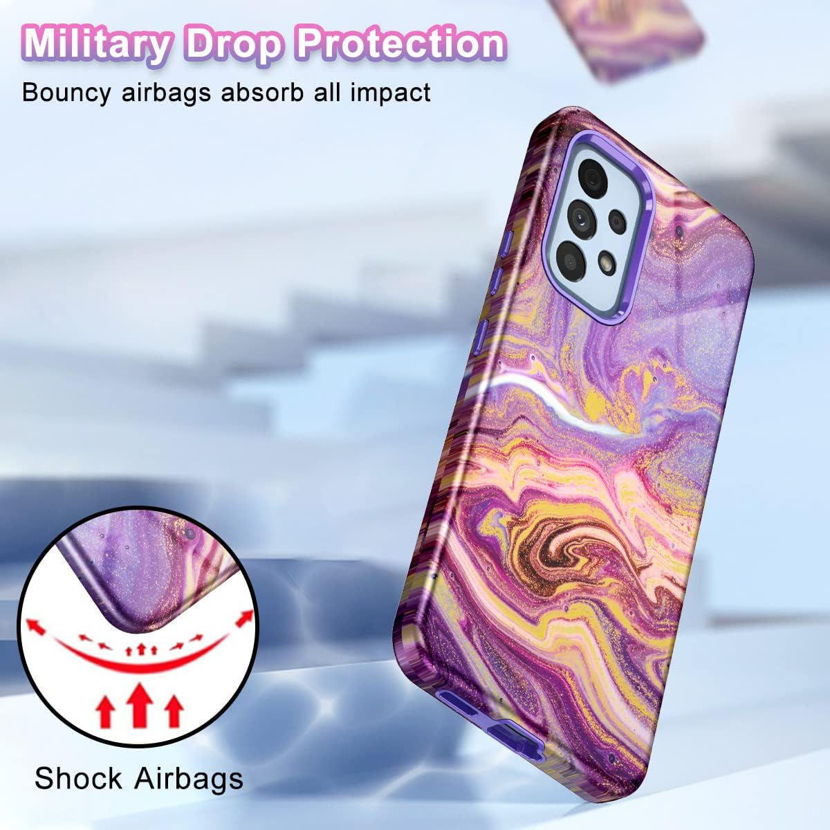 Btscase for Samsung Galaxy A53 5G Case, Marble Pattern 3 in 1 Heavy Duty Shockproof Full Body Rugged Hard Pc+Soft Silicone Drop Protective Women Girl Cover for Samsung Galaxy A53 5G,Drift Sand/Purple  Btscase   