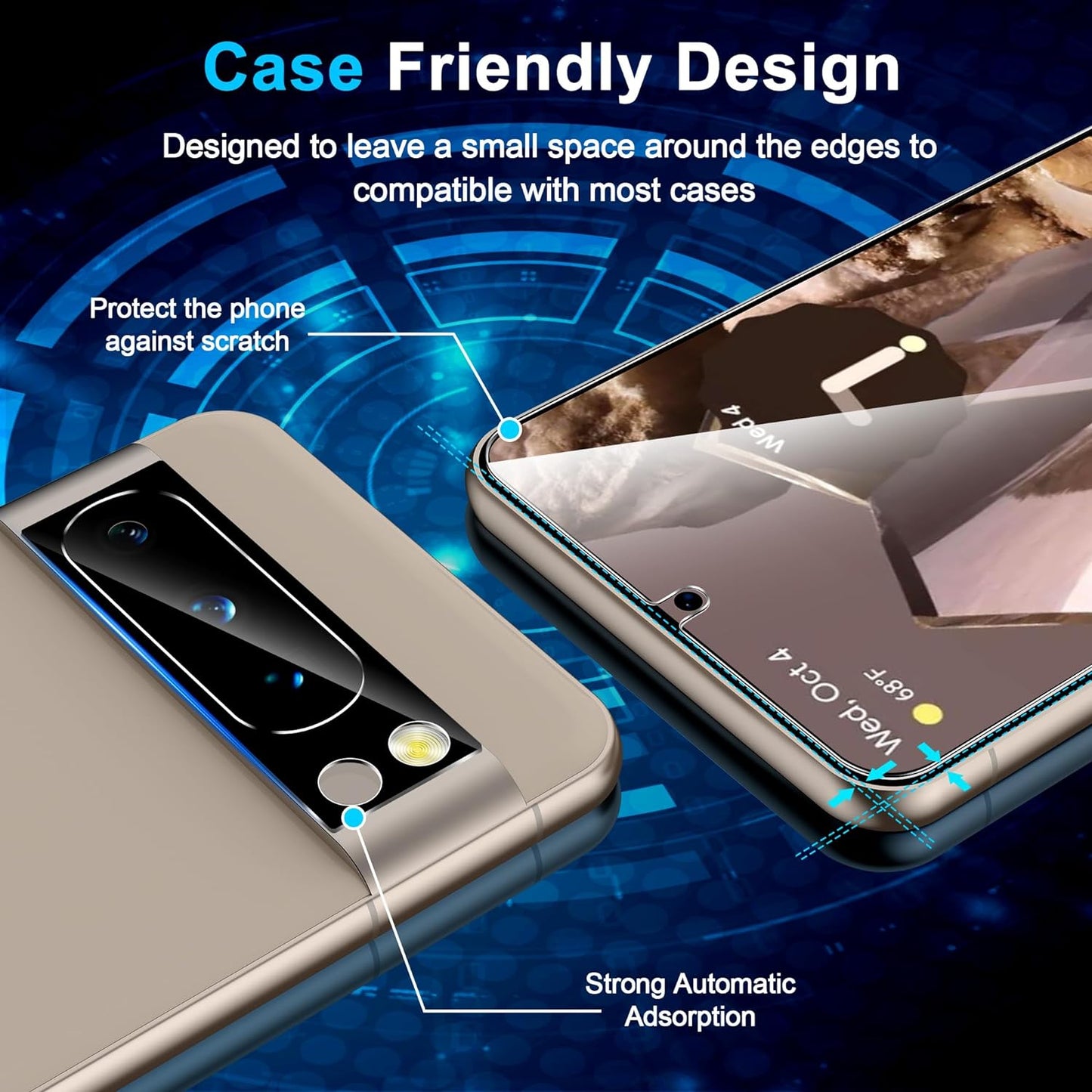 [3+3 Pack] Tempered Glass Screen Protector for Google Pixel 8 Pro 5G, Ultrasonic Fingerprint Unlock, HD Clear Case Friendly Scratch Resistant for Google Pixel 8 Pro Screen Protector  Samcorn   