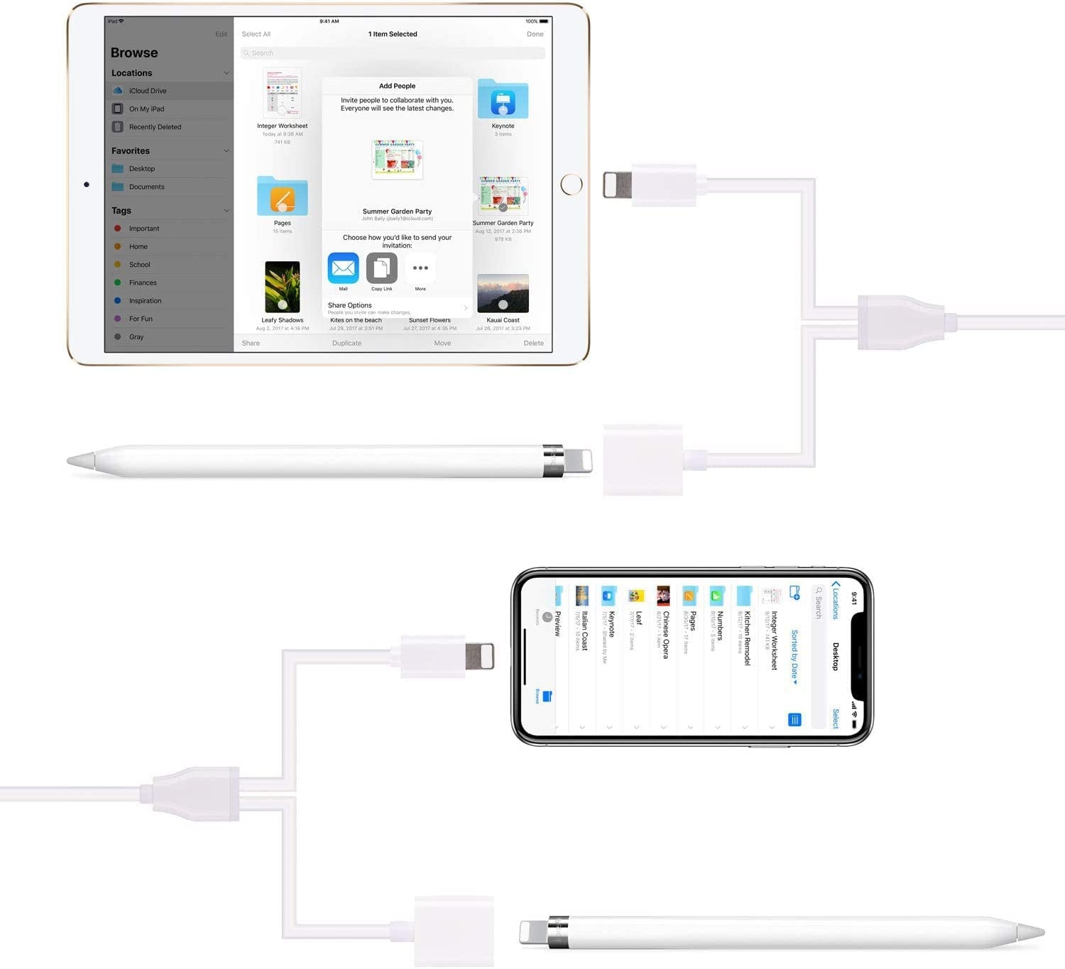 Charger Adapter for Apple Pencil Adapter Compatible with Ipad Pro Pencil Accessories Male to Female Flexible Connector 2In1 Charging Cable 150CM  Iootmoy   