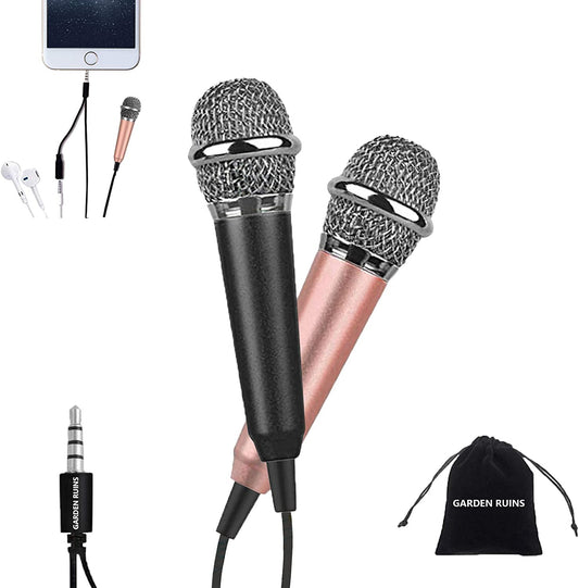 2Pcs Mini Microphone, Karaoke Microphone, Asmr Microphone, Small Microphone for Singing, Recording and Listening to Songs, for Portable Laptop/Apple Samsung Android (Black&Rose Gold)  Garden Ruins   