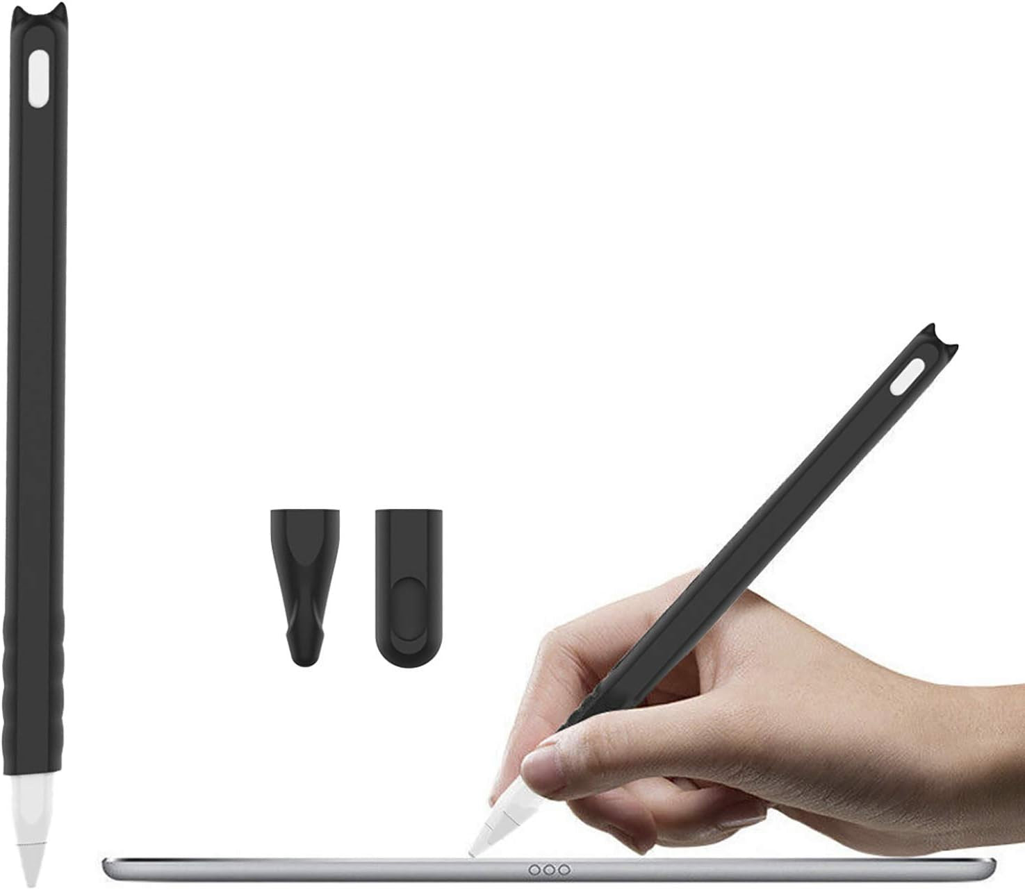 Silicone Case Apple Pencil 2Nd Generation Holder Sleeve Skin Pocket Cover Accessories Kit for Ipad Pro 11 12.9 Inch Cute Cat Soft Grip Pouch Cap Holder with 2 Protective Nib Covers (Teal Blue)  pm INC black  