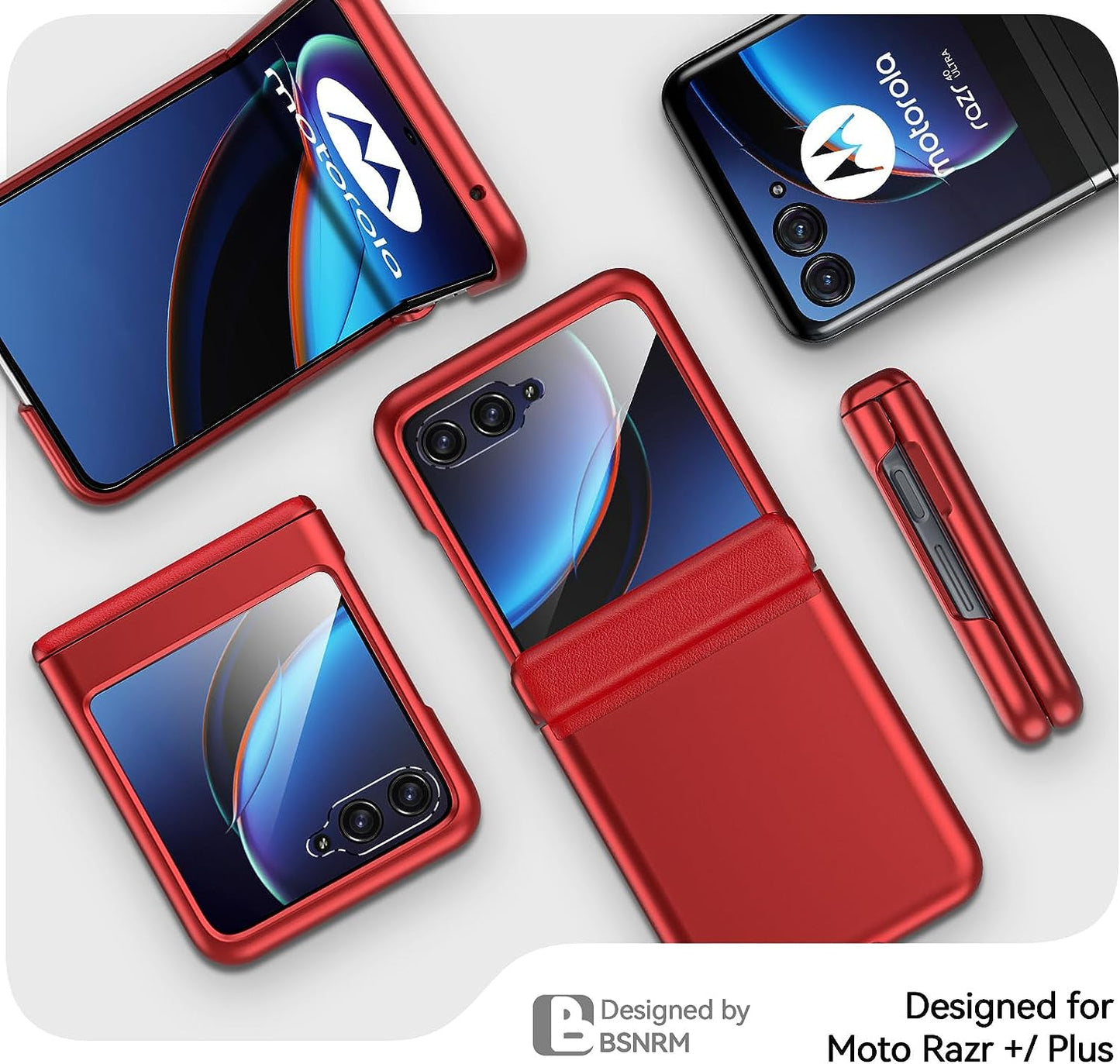 BSNRM for Motorola Razr plus Case, Built-In Screen Protector & Magnetic Hinge Protection & Ultra Thin Matte PC Shockproof Phone Cover Smartphone Case for Moto Razr plus 2023(Red)  BSNRM   