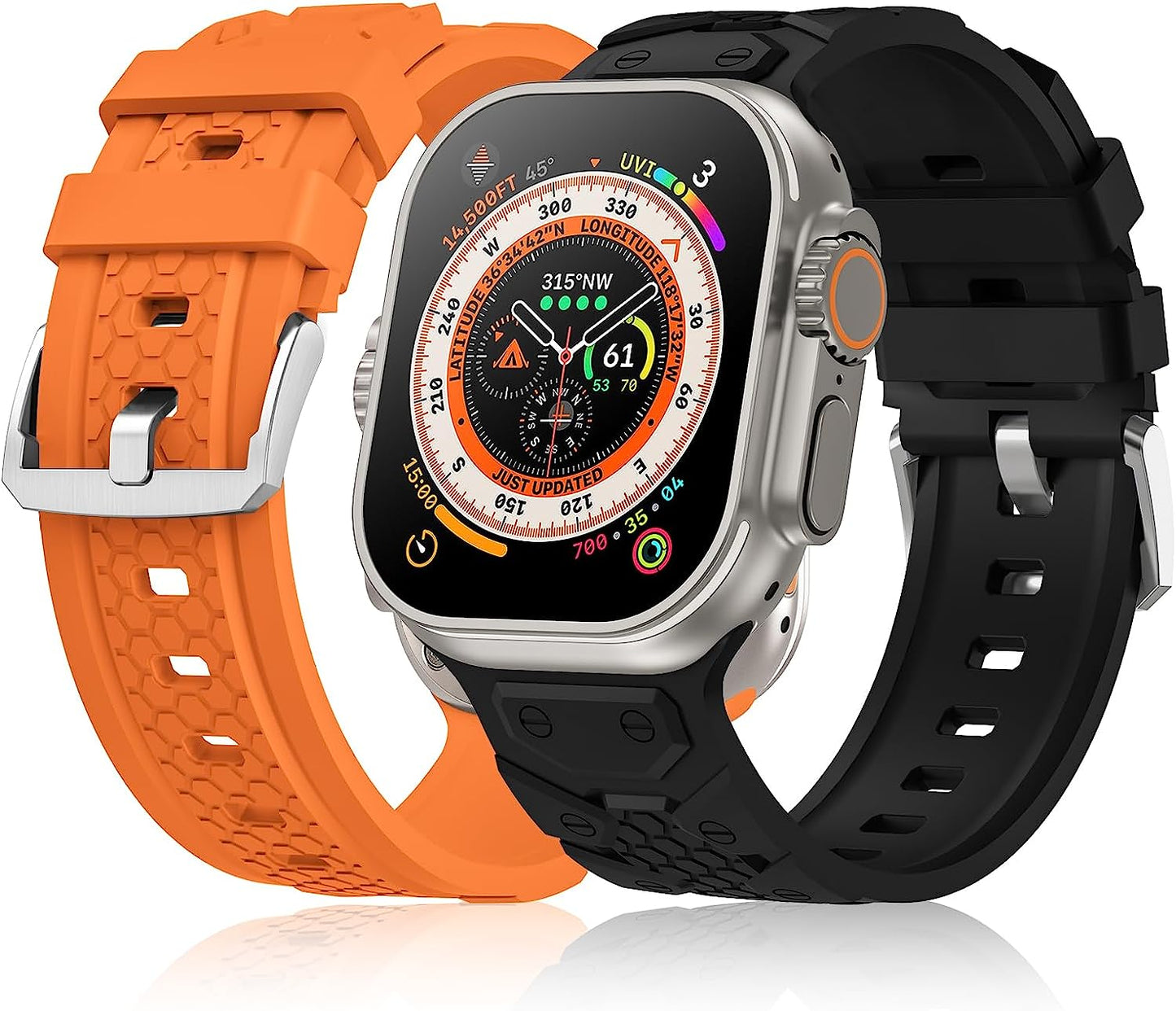 YAXIN 2 Pack Sport Band Compatible for Apple Watch Ultra Band 49Mm 45Mm 44Mm 42Mm Men, Soft Silicone Wristband Replacement Strap for Apple Watch Band Ultra Iwatch Series 8/7/SE/6/5/4/3  YAXIN Black/Orange  
