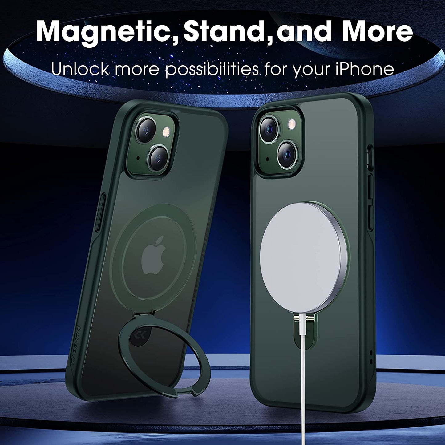 CASEKOO for Iphone 13 Case/Iphone 14 Case with Magnetic Invisible Stand [Military Drop Protection] [Compatible with Magsafe] Shockproof Slim Translucent Matte Phone Cases for Men Women 6.1 Inch, Green  CASEKOO   