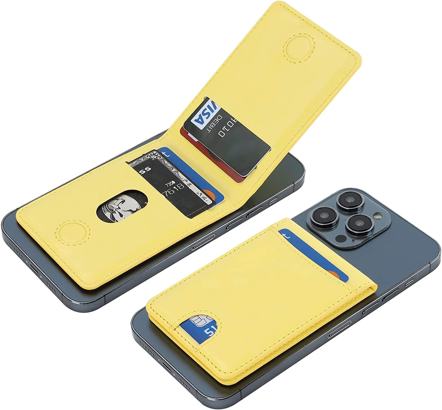 KIHUWEY for Magsafe Wallet Card Holder with Magnetic, Mag Safe Leather Detachable Kickstand RFID Wallet for Iphone 14 Pro Max/14 Pro/14/14 Plus/13 Pro Max/13 Pro/13/12 Pro Max/12 Pro/12 (Black)  KIHUWEY Yellow  