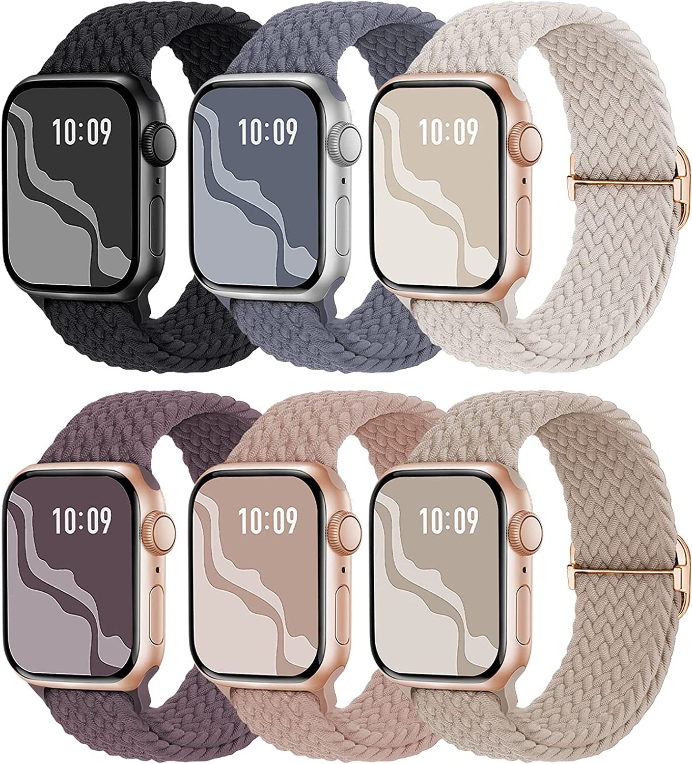 6 Pack Braided Solo Loop Compatible with Apple Watch Band 38Mm 40Mm 41Mm 42Mm 44Mm 45Mm 49Mm for Women Men, Stretchy Nylon Elastic Straps Wristbands for Iwatch Series Ultra SE 8 7 6 5 4 3 2 1  Suitisbest   