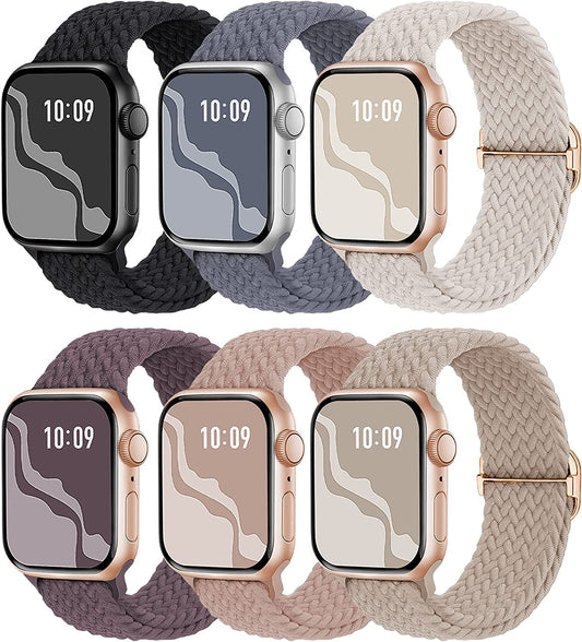 6 Pack Braided Solo Loop Compatible with Apple Watch Band 38Mm 40Mm 41Mm 42Mm 44Mm 45Mm 49Mm for Women Men, Stretchy Nylon Elastic Straps Wristbands for Iwatch Series Ultra SE 8 7 6 5 4 3 2 1  Suitisbest   