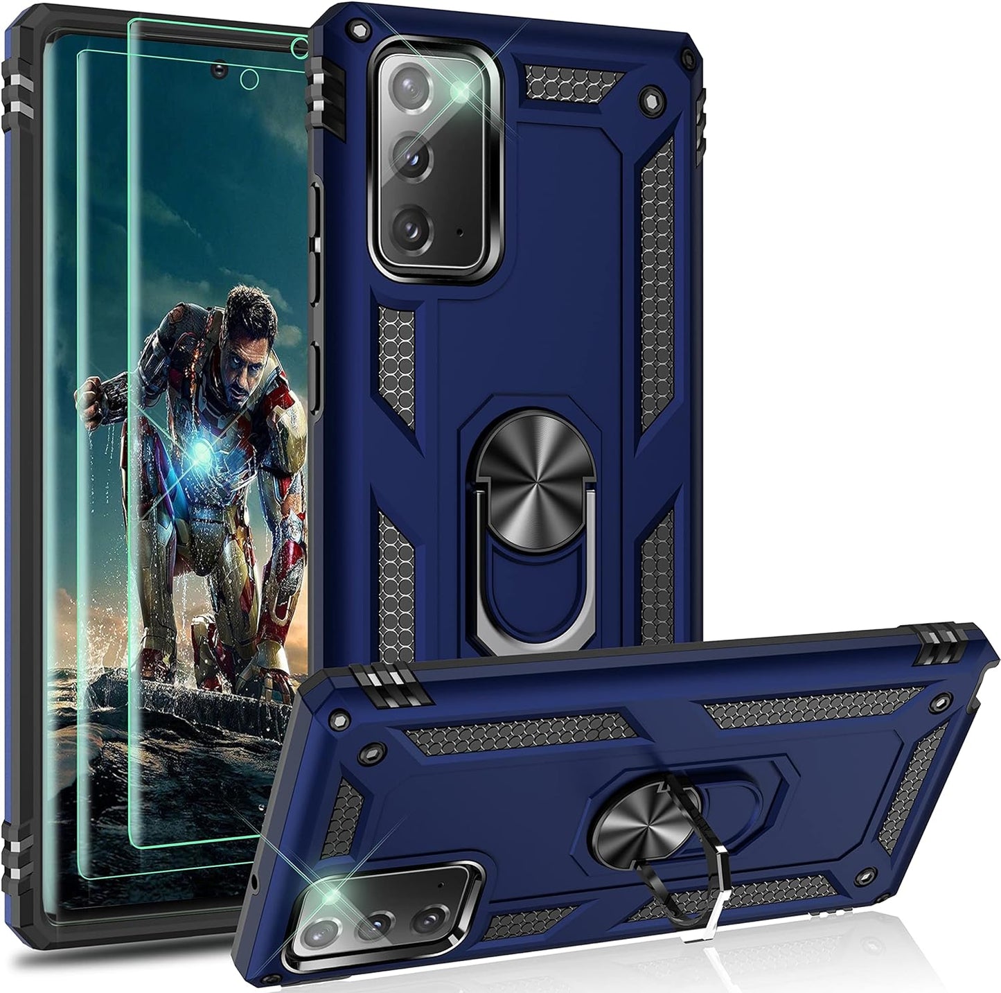 Ymhxcy Galaxy Note 20 Case, Samsung Note 20 5G Case, Armor Grade Cases with Rotating Holder Kickstand Non-Slip Hybrid Rugged Phone Case for Samsung Galaxy Note 20 6.7"-KK Dark Green  YmhxcY Blue  