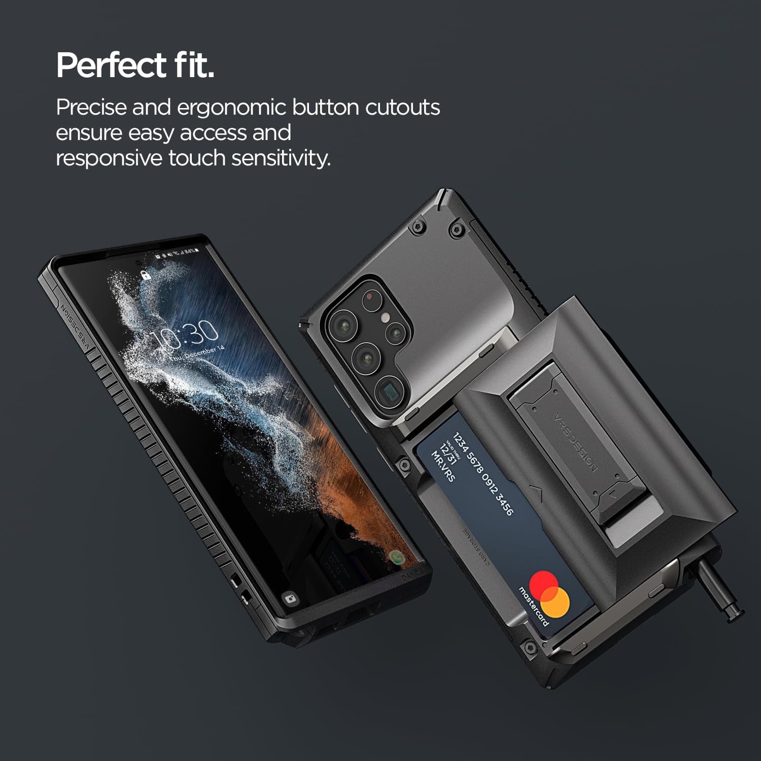 VRS DESIGN Damda Glide Hybrid Phone Case for Galaxy S22 Ultra, Sturdy Functional Case with Card Slot & Kickstand for Galaxy S22 Ultra (2022) Metal Black  VRS DESIGN   