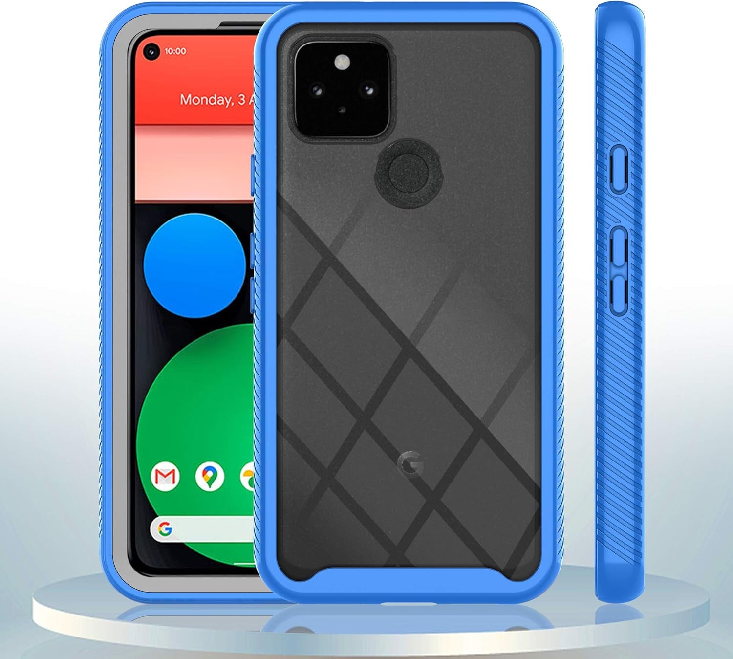 Google Pixel 5 Case,Pixel 5 Phone Case with HD Screen Protector,Gritup [Military Grade] Clear Crystal Shockproof Slim Fit Protective Case for Google Pixel 5 Blue  Gritup   