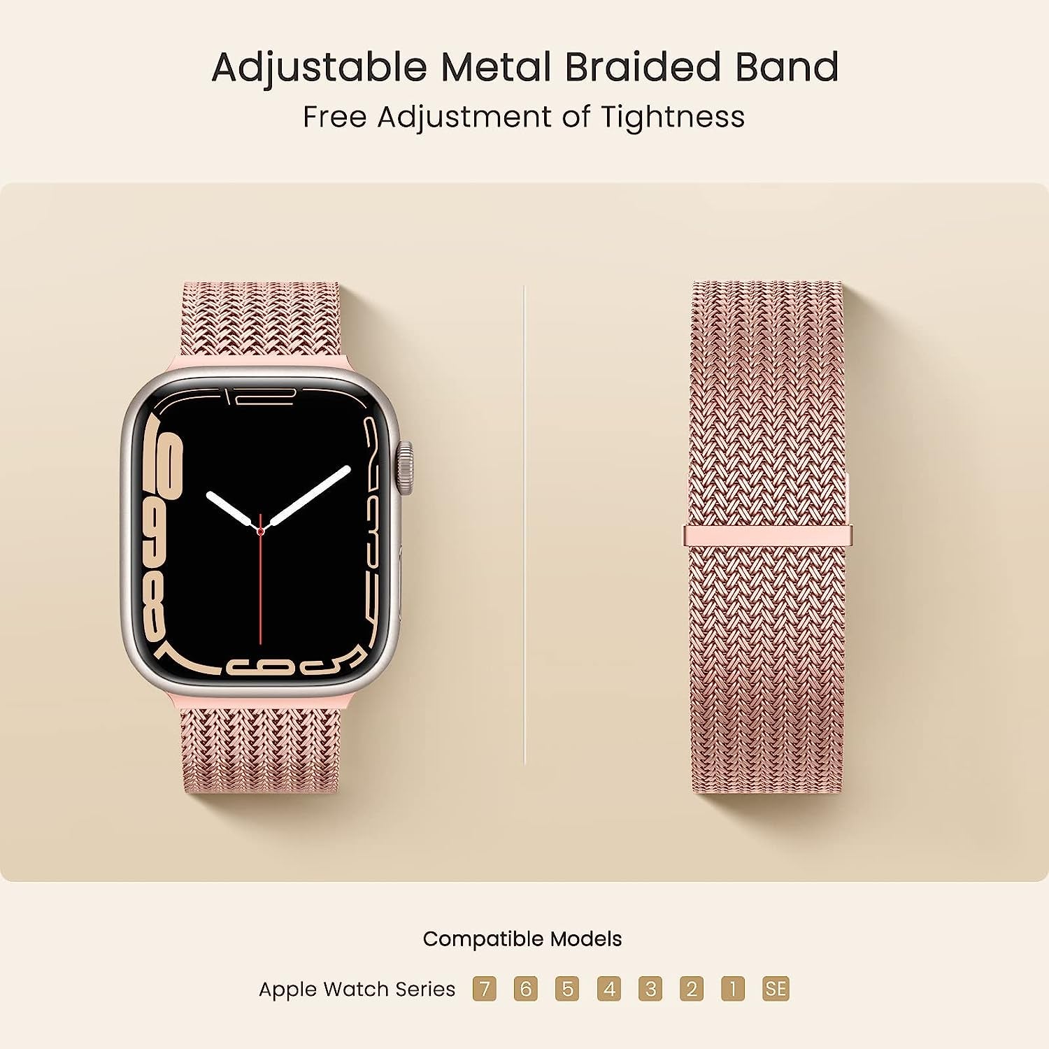 Amzpas Stainless Steel Metal Magnetic Band Compatible with Apple Watch 41Mm 45Mm 40Mm 38Mm 42Mm 44Mm / Series 7 6 5 4 3 2 1 SE, Fashion Braided Mesh Milanese Loop Replacement Iwatch Bands Women Men  Amzpas   