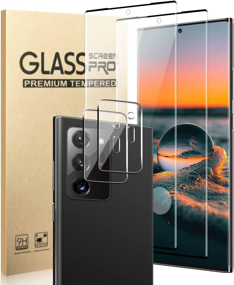 [2+2 Pack] Galaxy S20 Ultra Screen Protector and Camera Lens Protector,Fingerprint Unlock,3D Full Coverage,For Samsung Galaxy S20 Ultra (6.9 Inch) 9H Hardness Tempered Glass Screen Protector  OuYteu Samsung Galaxy Note 20 Ultra  