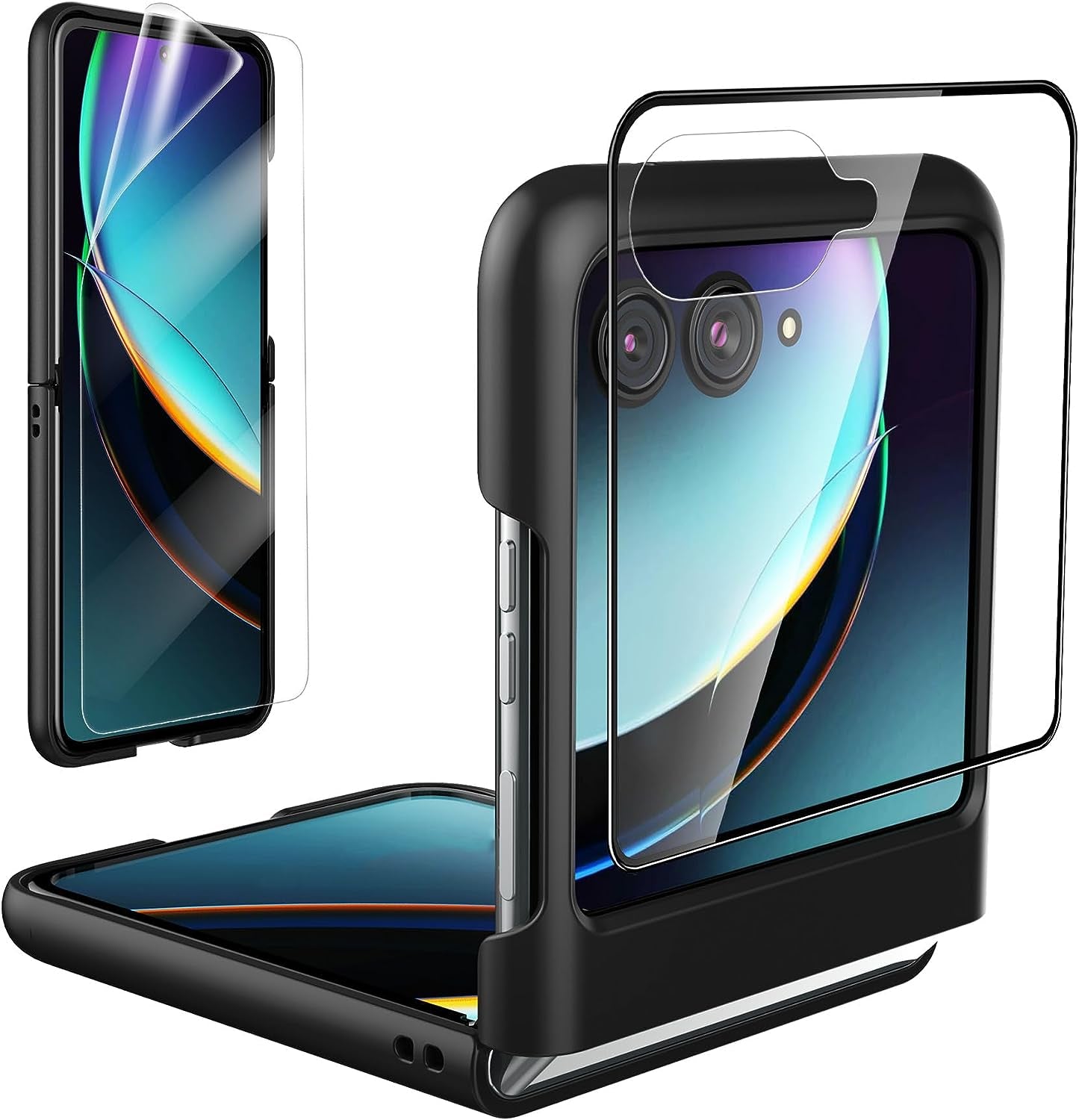 Foluu Slim Fit Case for Motorola Razr plus 2023, with 1 Pack Soft Inner TPU Moto Razr plus 2023 Screen Protector, 1 Pack Front Built-In Screen Protector, Matte PC Cover for Motorola Razr+ 2023 Blue  Foluu With Screen Protector-Black  