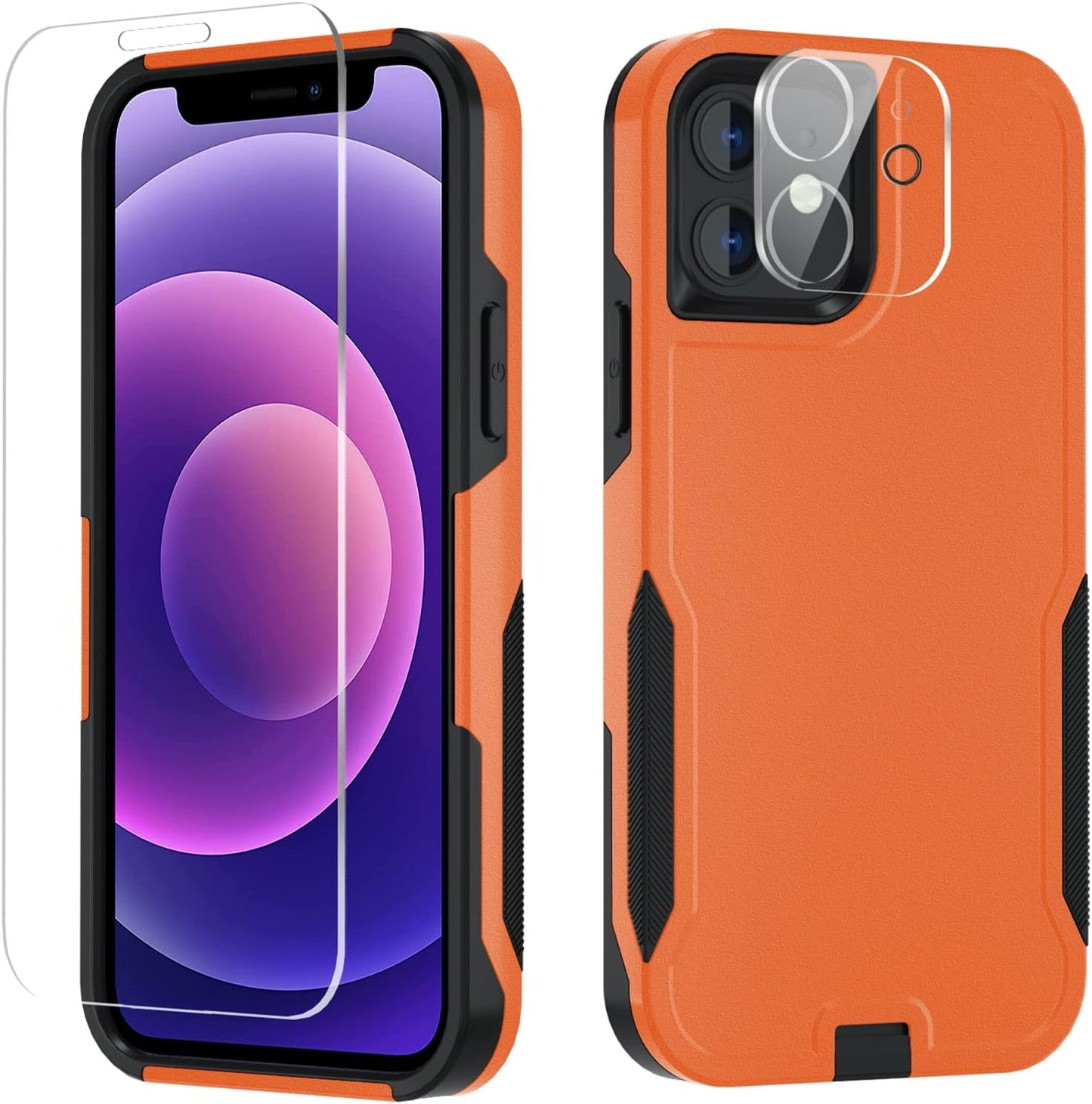 Xmon for Iphone 12 Case [Shockproof] [Dropproof] [Tempered Glass Screen Protector with Camera Lens Protector] Heavy Duty Phone Case Cover for Apple Iphone 12 and Iphone 12 Pro 6.1 Inch (Orange)  Xmon   