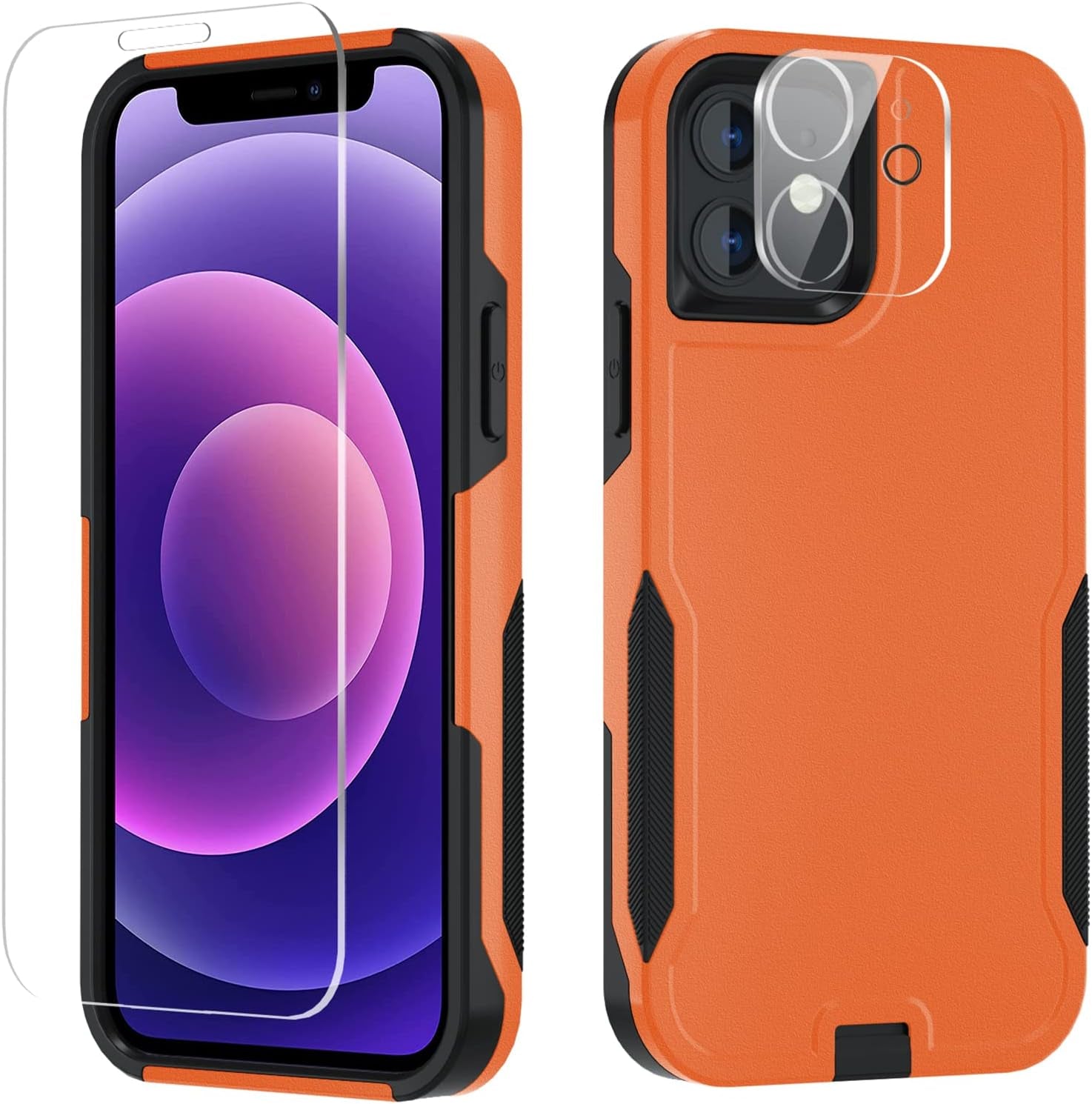 Xmon for Iphone 12 Case [Shockproof] [Dropproof] [Tempered Glass Screen Protector with Camera Lens Protector] Heavy Duty Phone Case Cover for Apple Iphone 12 and Iphone 12 Pro 6.1 Inch (Orange)  Xmon   