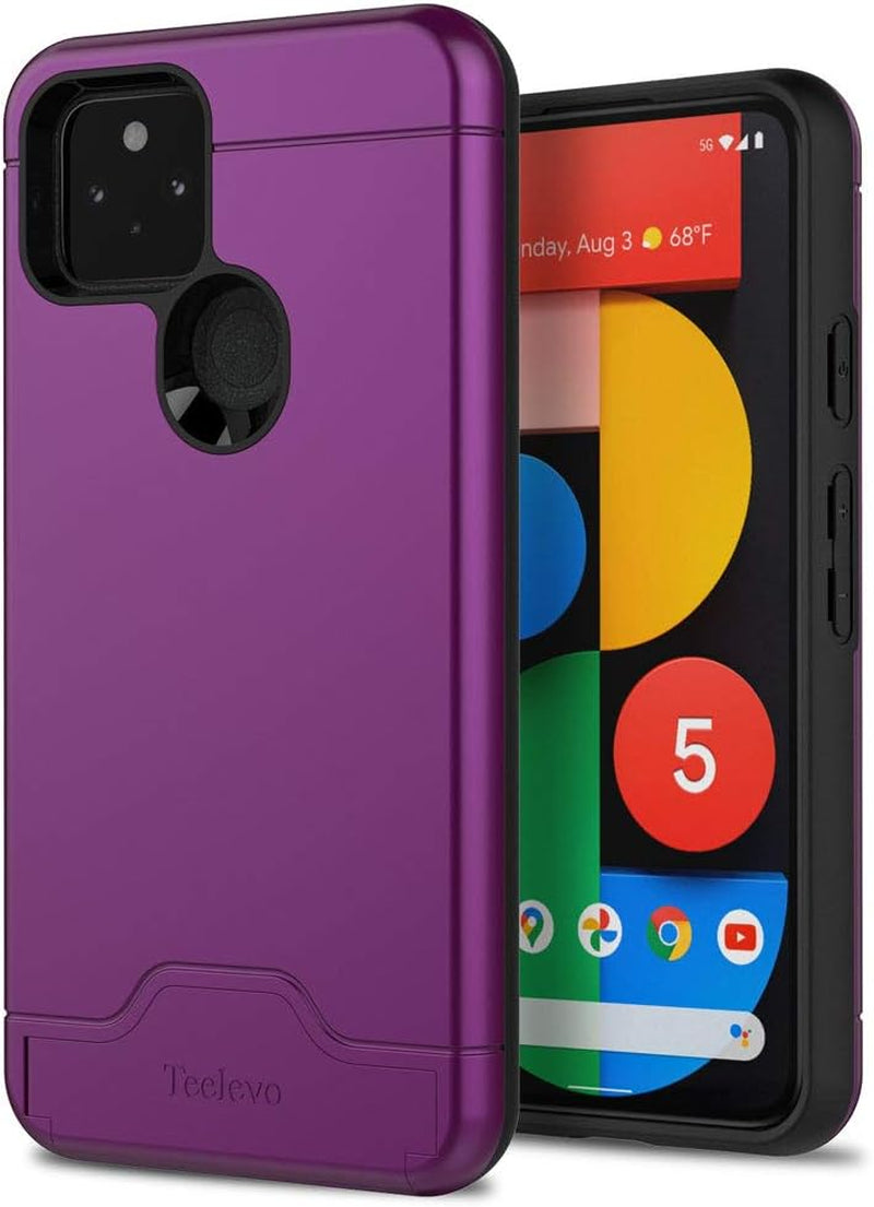 Teelevo Wallet Case for Google Pixel 5, Dual Layer Case with Card Slot Holder and Kickstand for Google Pixel 5 - Purple  Teelevo   