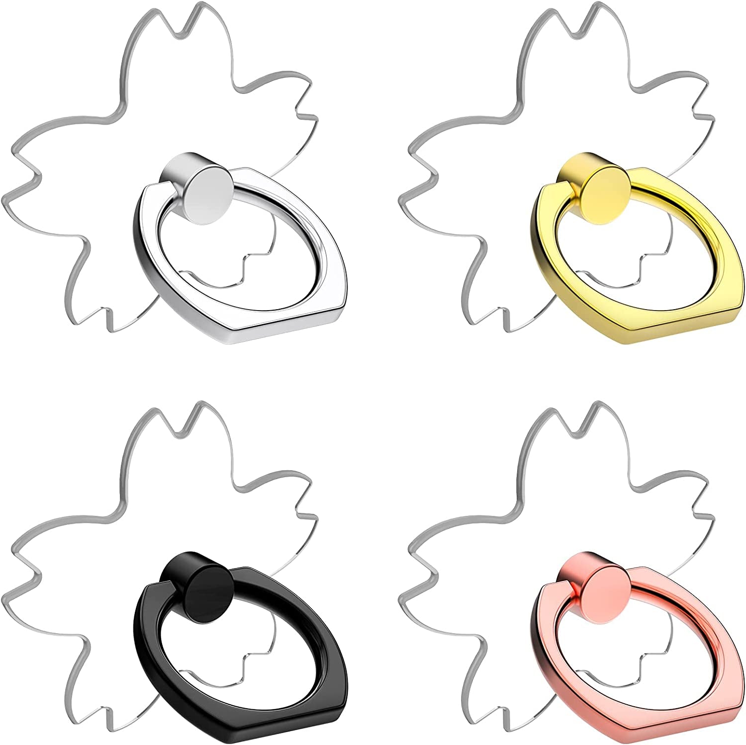 Vesmatity Colorful Cell Phone Ring Holder Stand 4 Pack Transparent Phone Ring Holder Clear Universal 360° Degree Rotation Finger Grip Ring Kickstand Compatible Various Mobile Phones or Phone Case  VESMATITY Cherry -black sliver gold Rose gold  