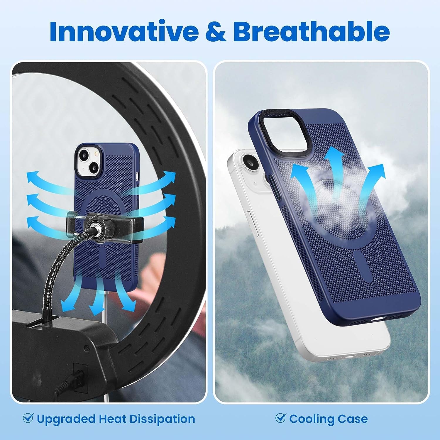 ZCDAYE for Iphone 13 Magnetic Case, 3D Hollow Mesh Heat Dissipation Phone Case Compatible with Magsafe, Breathable Cooling Hard PC Shockproof Cover for Iphone 13(6.1 Inch, Dark Blue)  ZCDAYE   