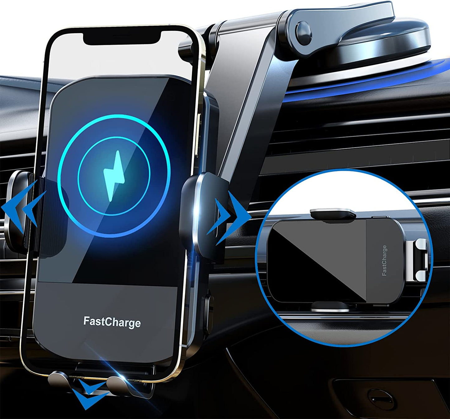 Wireless Car Charger, Chgeek 15W Fast Charging Auto Clamping Car Charger Phone Mount Phone Holder Fit for Iphone 14 13 12 11 Pro Max Xs, Samsung Galaxy S23 Ultra S22 S21 S20, S10+ S9+ Note 9, Etc  CHGeek Mirrored Black  