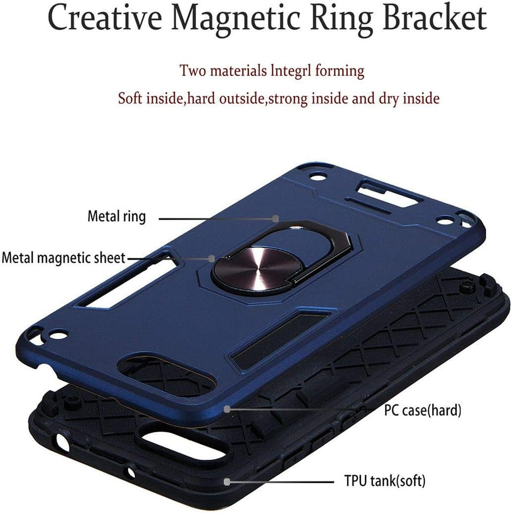 Xiaomi Redmi 6A Case, SATURCASE Armor Hybrid 2 in 1 [PC & Silicone] Dual-Layer Ring Kickstand Bumper Shockproof Protective Case Cover for Xiaomi Redmi 6A (Dark Blue)  SATURCASE   