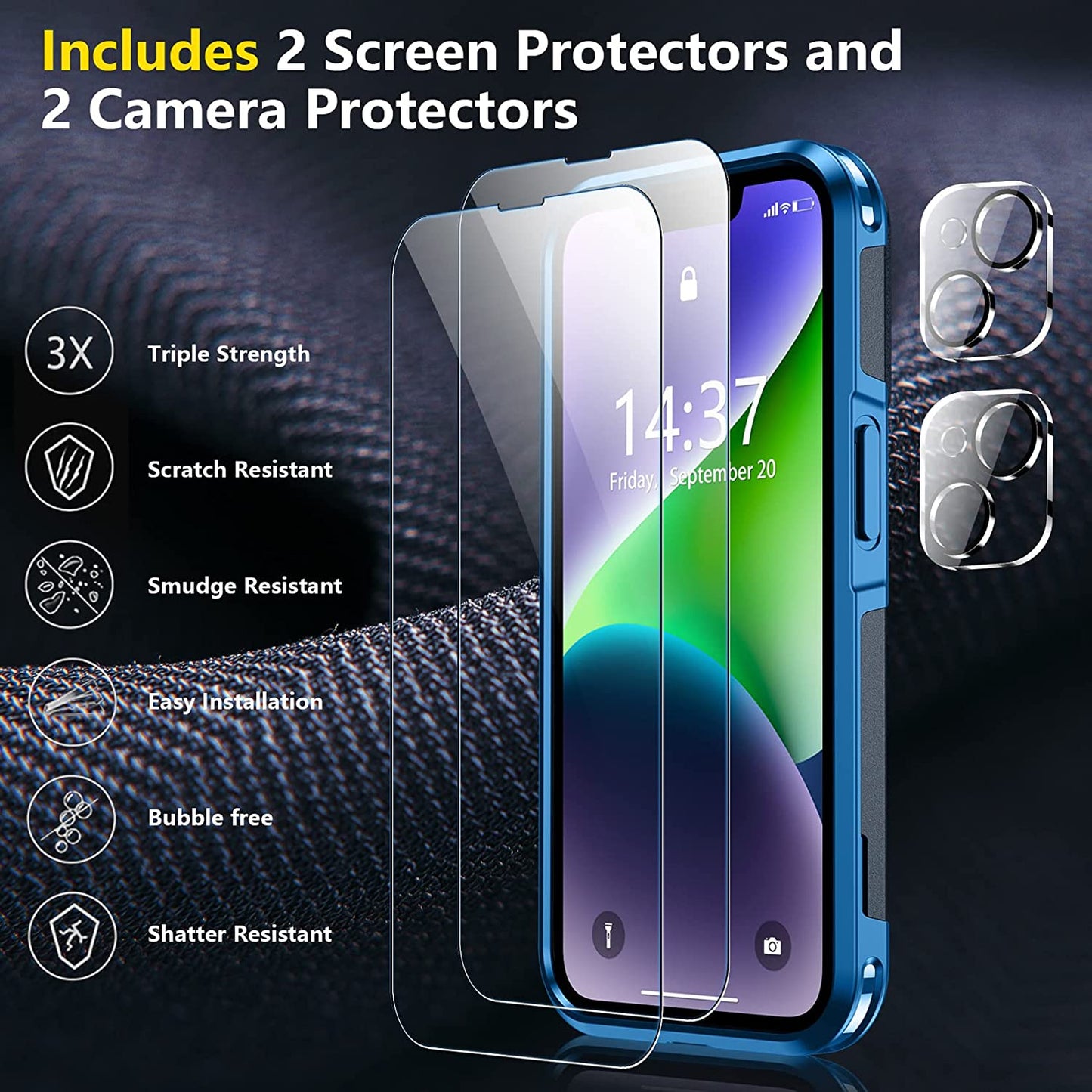 SPIDERCASE for Iphone 14 Case, [10 FT Military Grade Drop Protection][Non-Slip] [2+Tempered Glass Screen Protector][2+Tempered Camera Lens Protector] Heavy Duty Full-Body Shockproof Case, Dark Blue  SPIDERCASE   