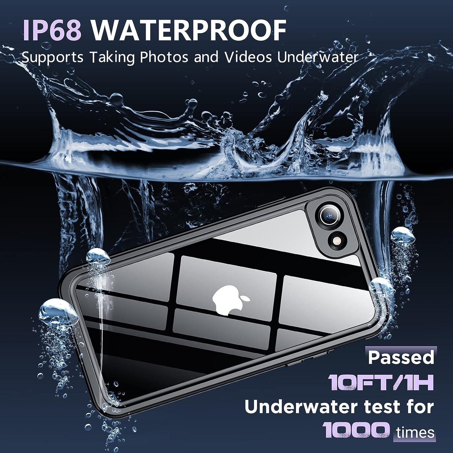 Justcool for Iphone SE Case 2020/2022/,Iphone 8/7 Case Waterproof,Built-In Screen & Lens Protector [IP68 Underwater] [12FT Military Dropproof] Dustproof [360 Full Body Shockproof] Phone Case,Black  JUSTCOOL   