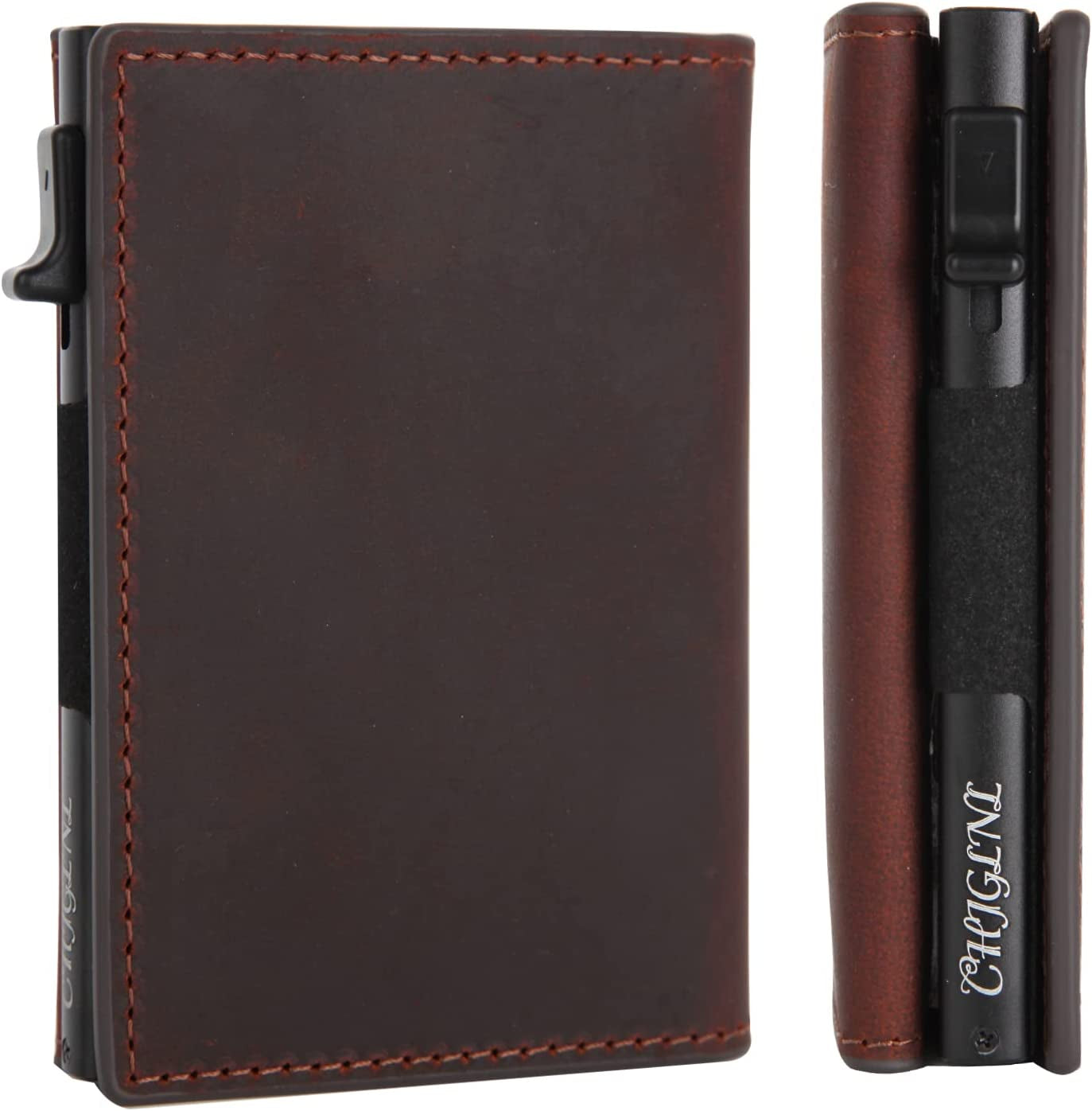 CHJGLNL Genuine Leather Slim Wallet for Men, Pop up Wallet RFID Blocking Money Credit Card Holder Minimalist Smart Wallet Ideal for Men'S Gift  CHJGLNL Crazy Horse Coffee  