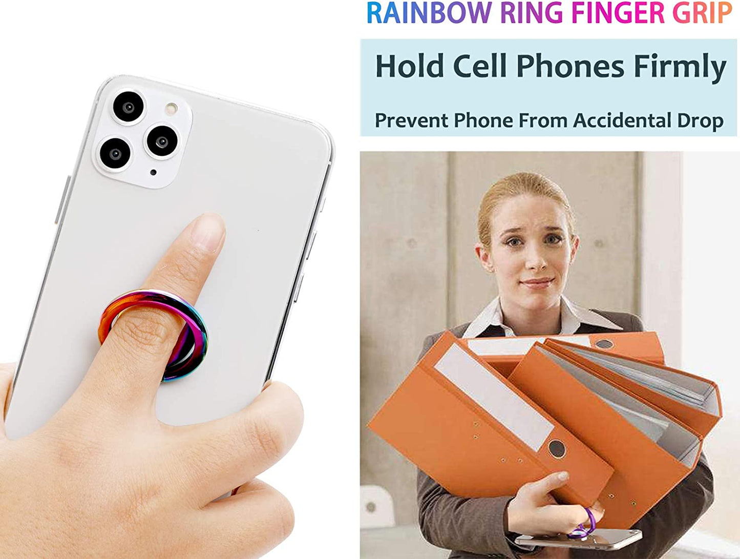 Lenoup Rainbow Cell Phone Ring Stand Holder,Multicolor Ring Grip Kickstand,Iridescent 360 Rotation Metal Finger Ring for Phones,Pad  lenoup   