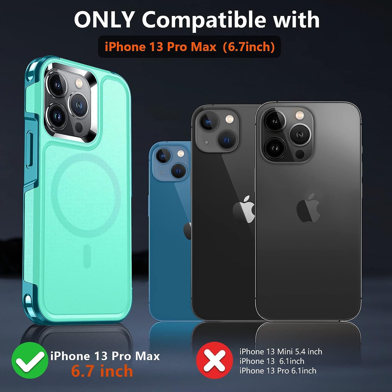 SUPFINE 5 in 1 Magnetic Iphone 13 Pro Max Case[Compatible with Magsafe][10 FT Military Grade Drop Protection] [2+Tempered Glass Screen Protector, 2+ Camera Lens Protector] Non-Slip,Light Green  SUPFINE   