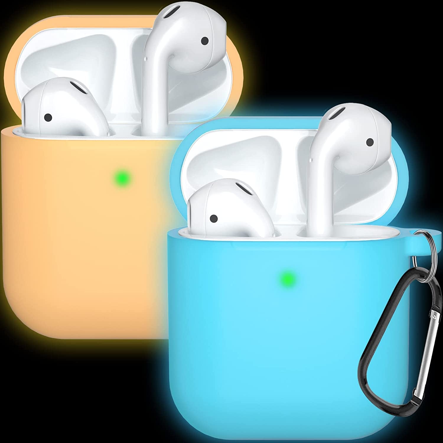 Compatible with Airpods Case Cover Silicone Protective Skin for Airpods Case 2&1 (2 Pack) Black/Sand Pink  Doboli Nightglow Yellow-Blue  