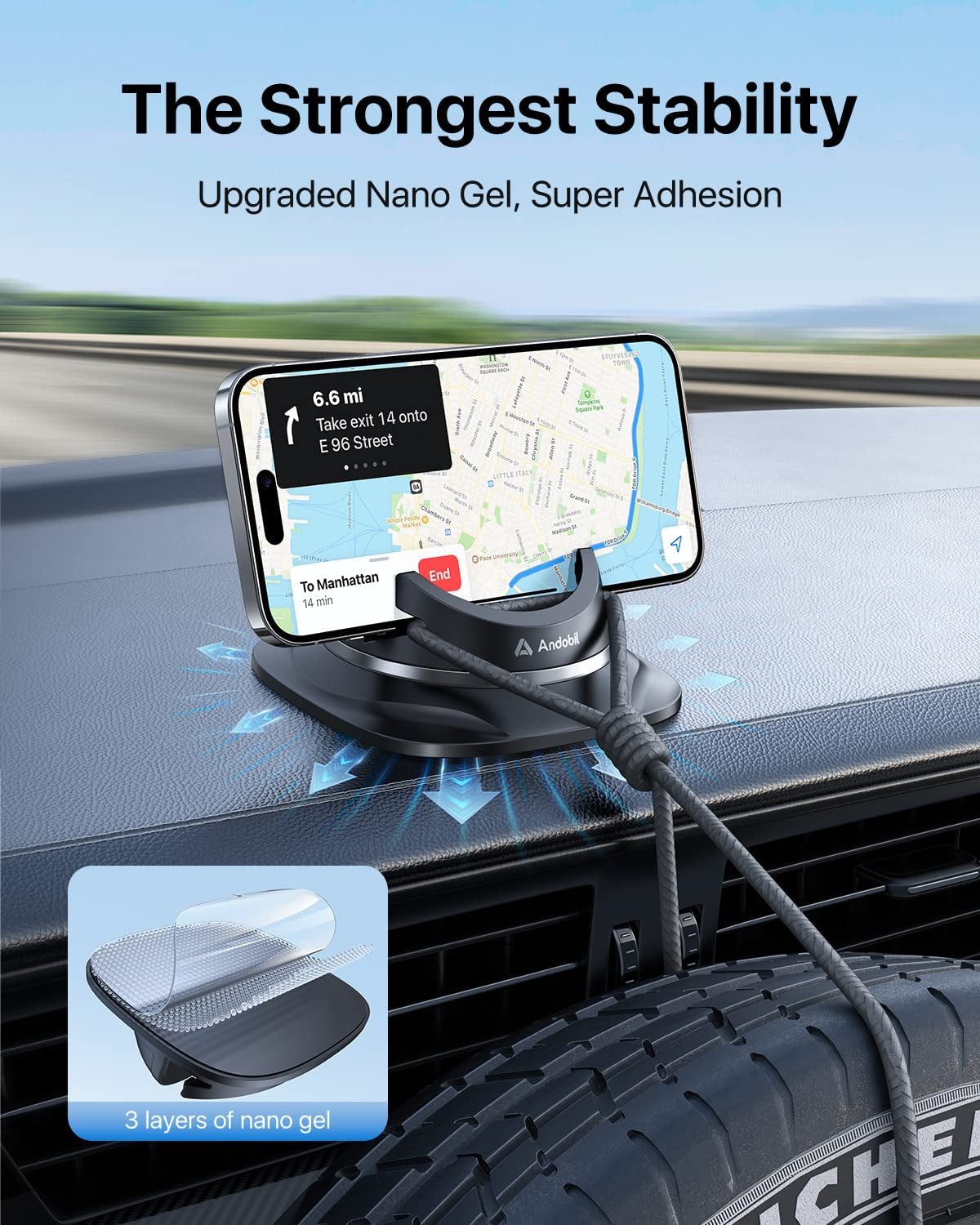 Andobil 2023 Upgraded Dashboard Phone Holder Car, [Ultra Steady, Never Slip] Reusable Silicone Phone Mount for Car, 360°Rotatable Car Mat Compatible for Iphone, Samsung, Smartphone, Car Accessories  andobil   
