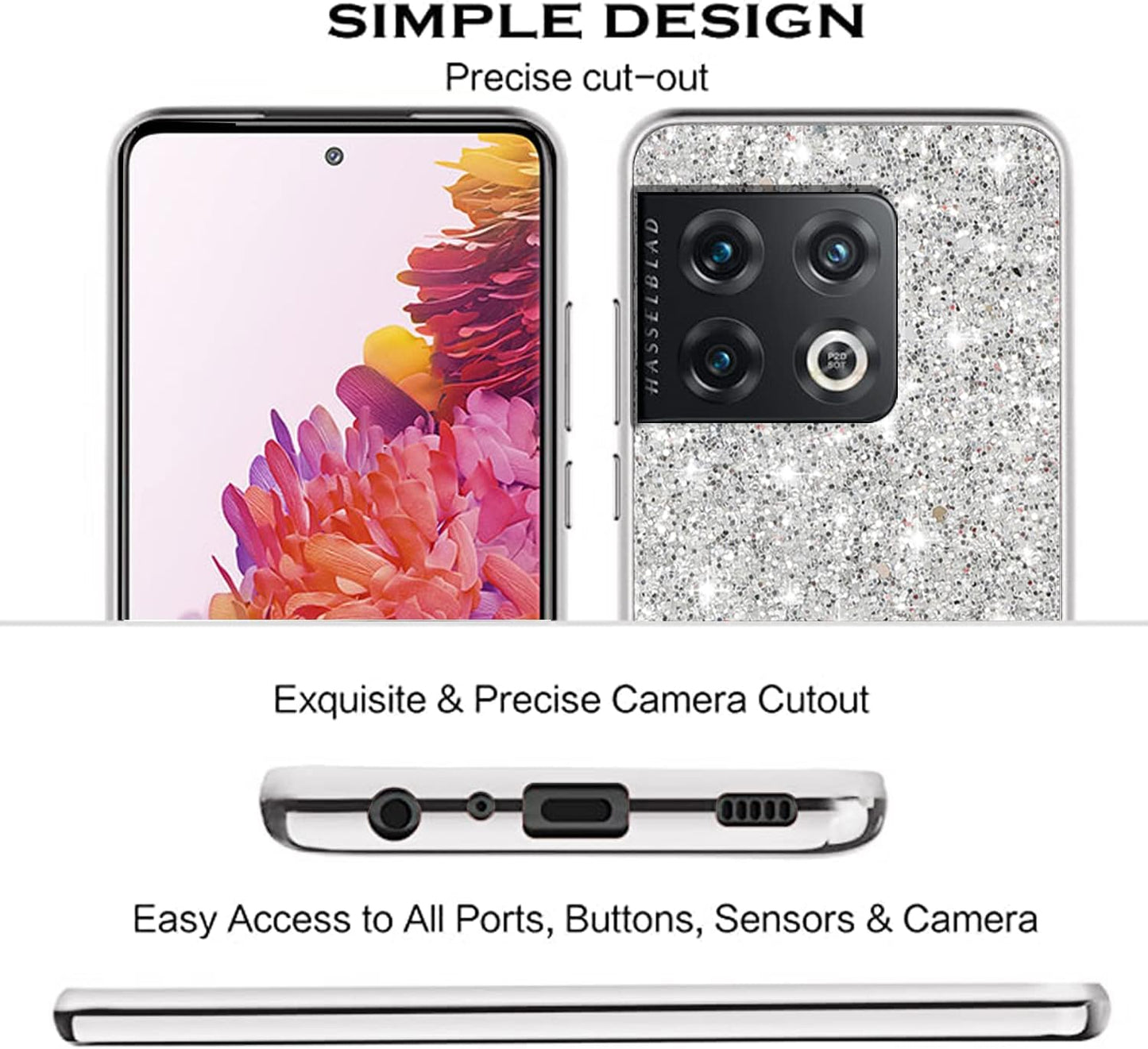 Jancyu Compatible with Oneplus 10 Pro Case, Shockproof Phone Cases for Oneplus 10 Pro Glitter Protective Cover for Women Cute Accessories (Sliver)  Jancyu   