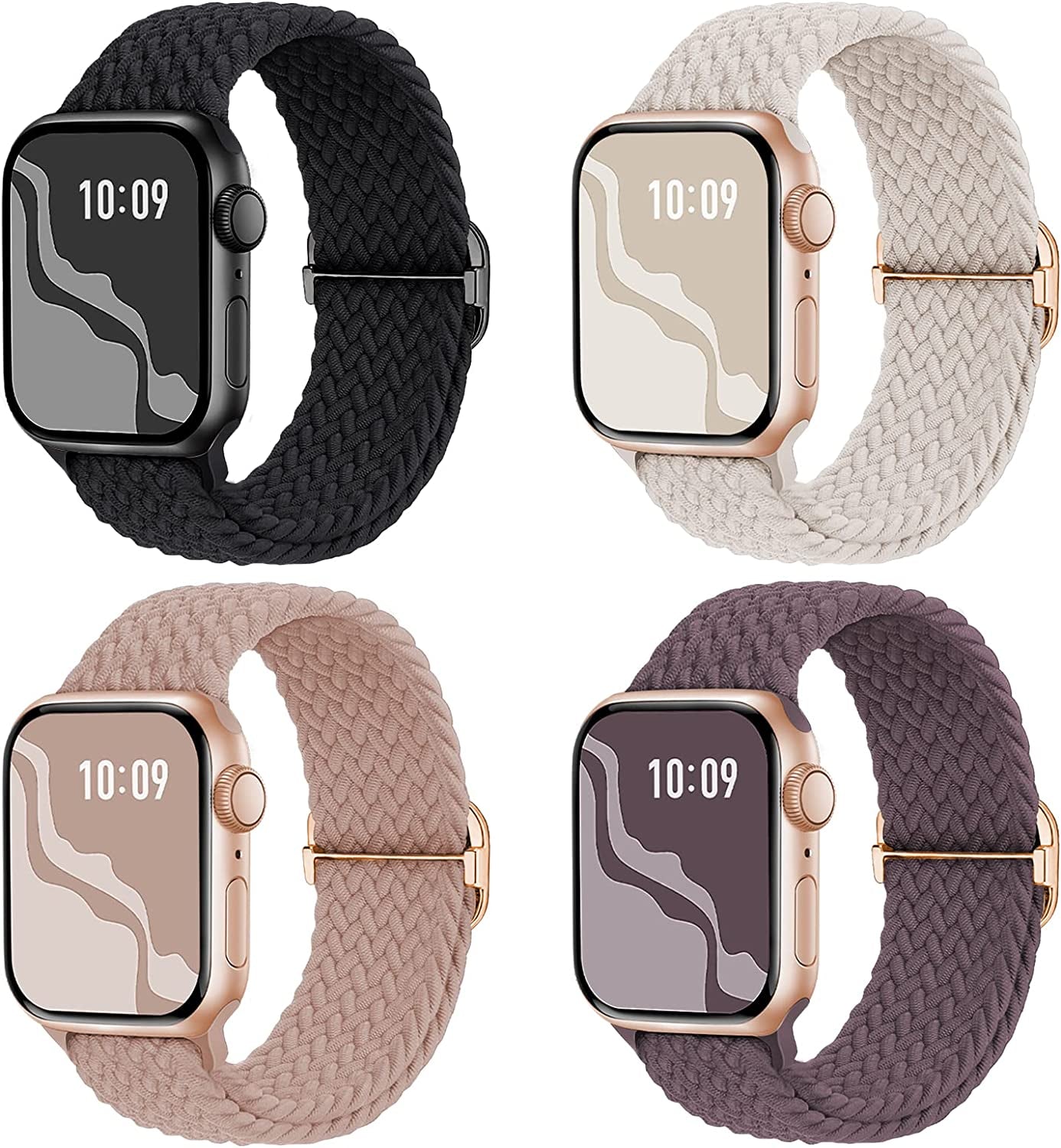 Braided Stretchy Solo Loop Compatible for Apple Watch Band 38Mm 40Mm 41Mm 42Mm 44Mm 45Mm 49Mm for Women Men, Nylon Elastic Straps Wristbands for Iwatch Series 8 7 6 SE 5 4 3 2 1 Ultra, 4Packs  Suitisbest   